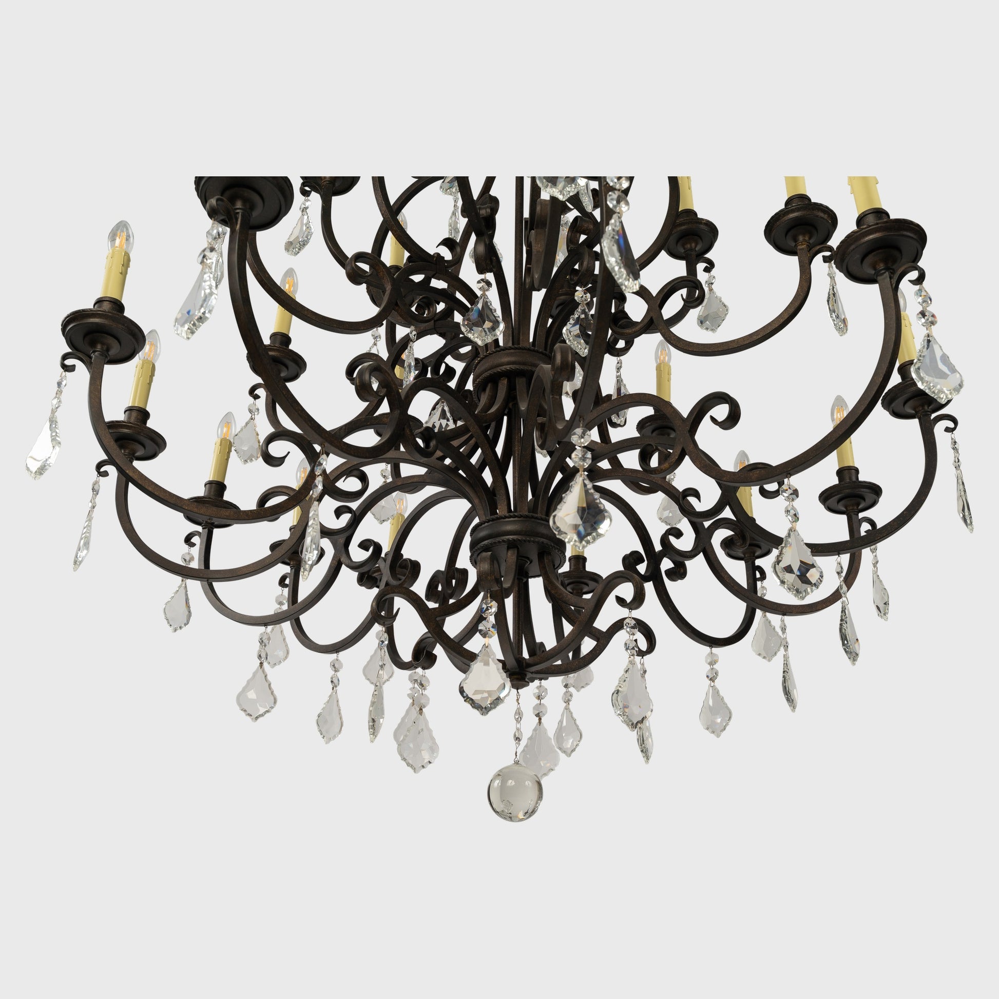 Louis 15th 24 Light Crystal Glass Chandelier, Bronze