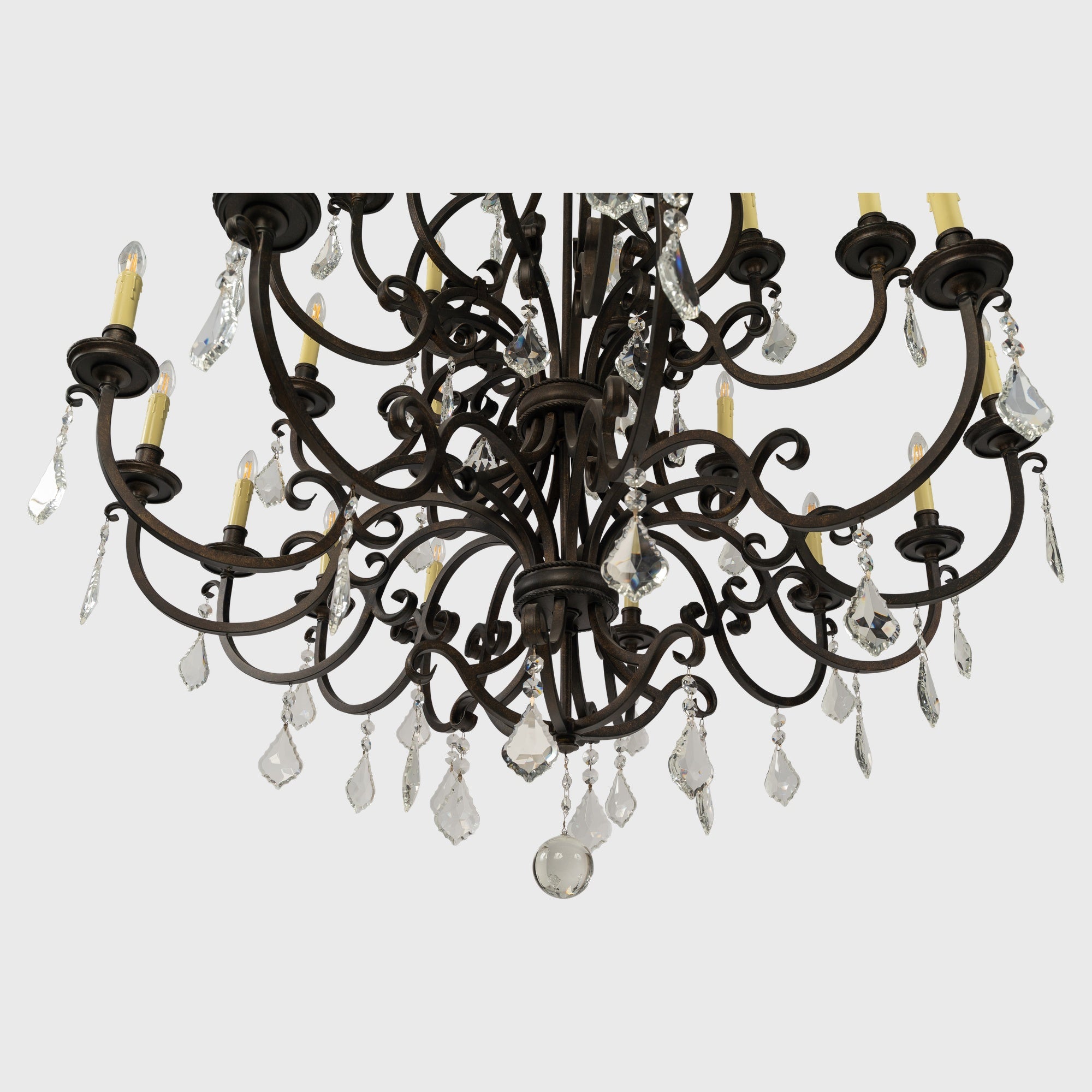 Louis 15th 24 Light Crystal Glass Chandelier, Bronze