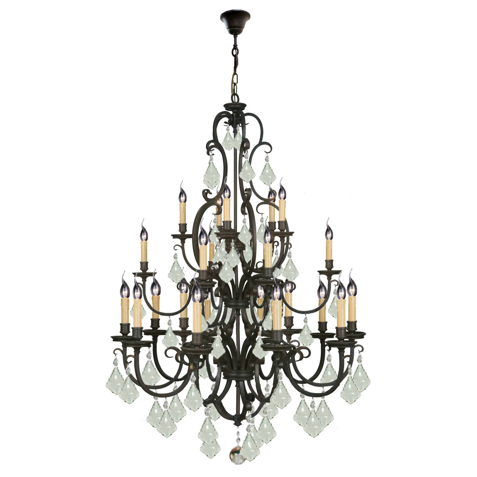 Louis 15th 24 Light Crystal Glass Chandelier, Bronze