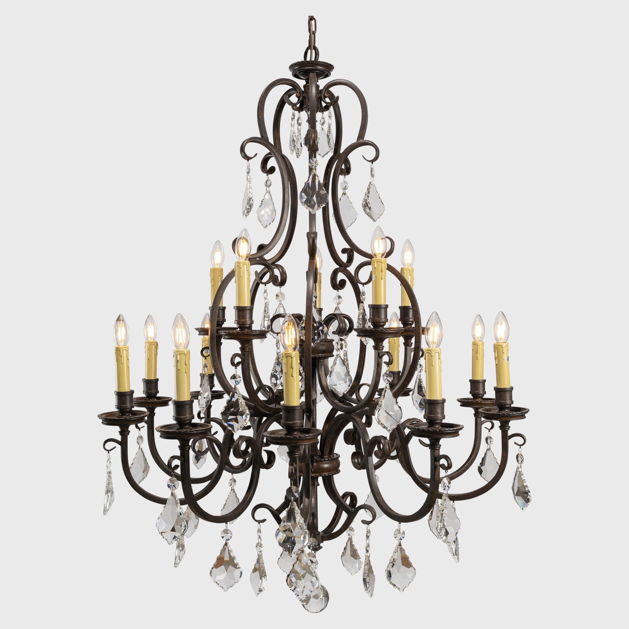 Louis 15th 15 Light Crystal Glass Chandelier, Bronze