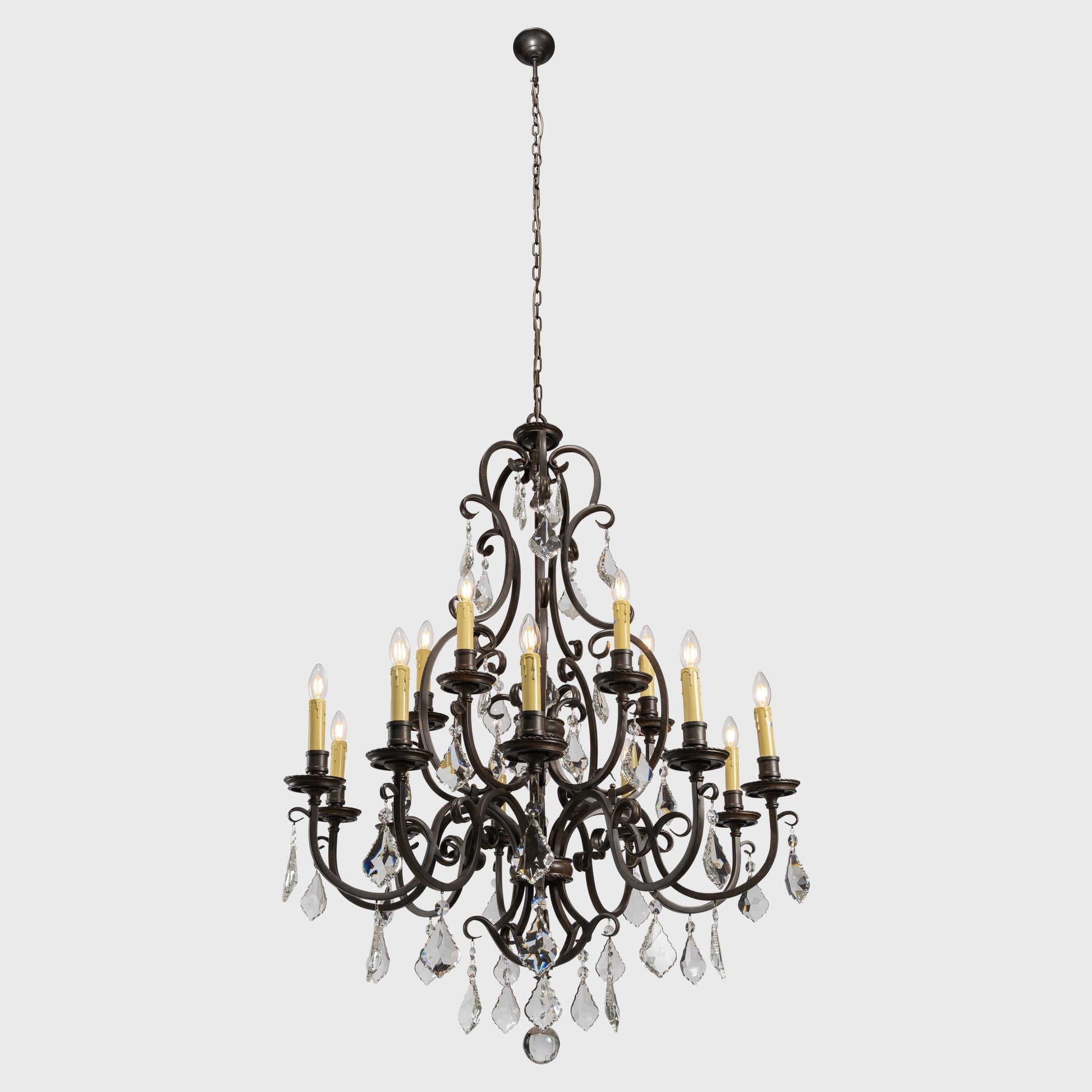 Louis 15th 15 Light Crystal Glass Chandelier, Bronze