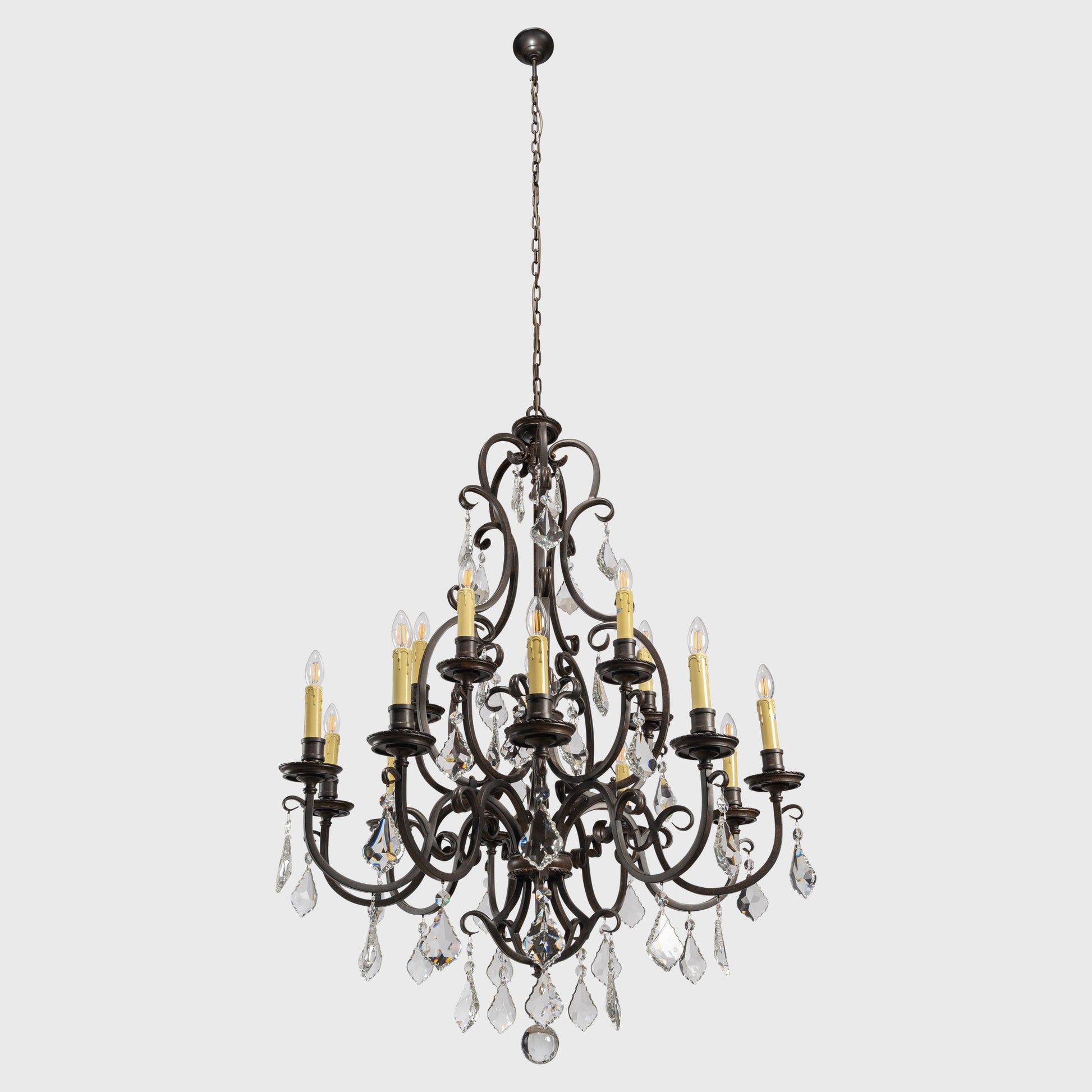 Louis 15th 15 Light Crystal Glass Chandelier, Bronze