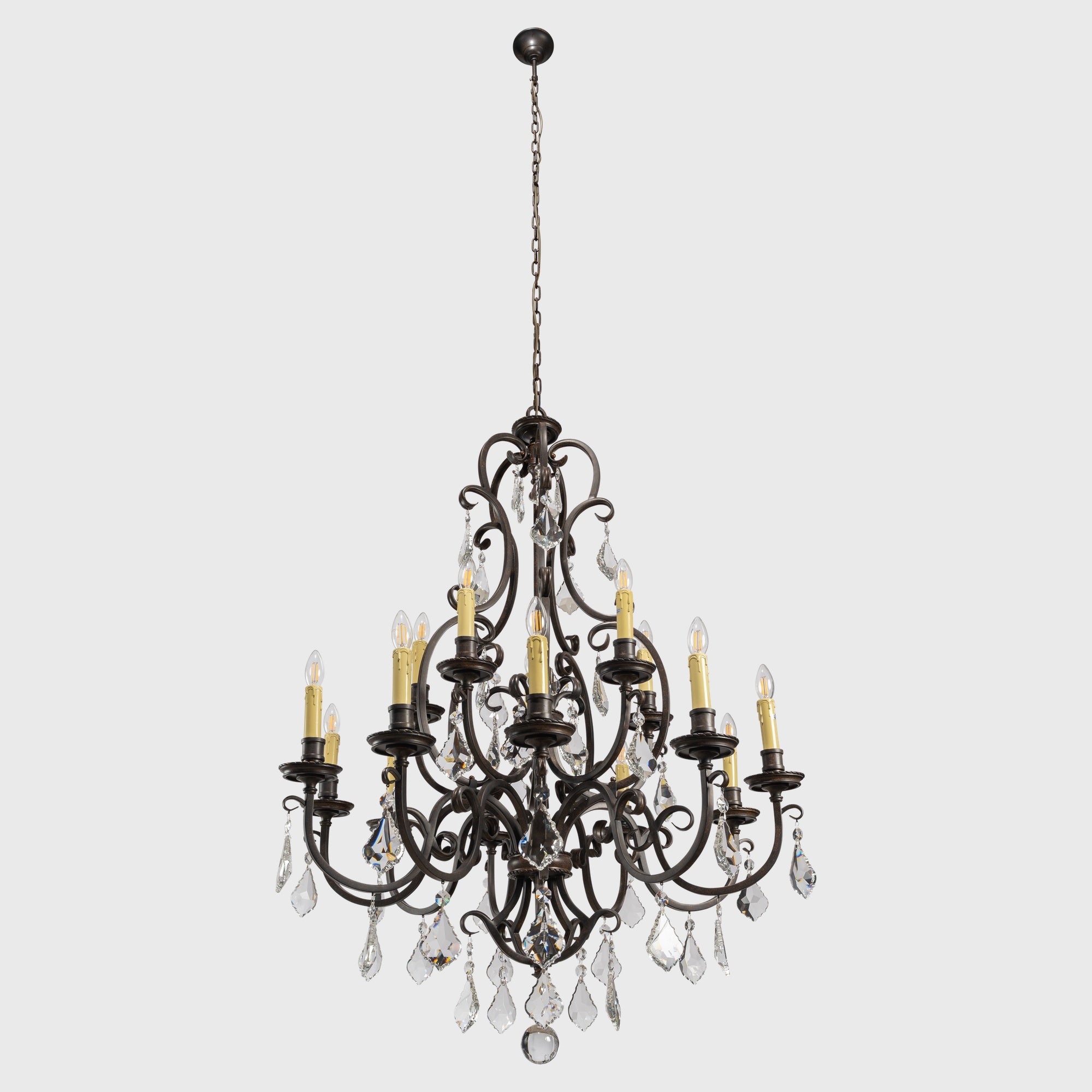 Louis 15th 15 Light Crystal Glass Chandelier, Bronze