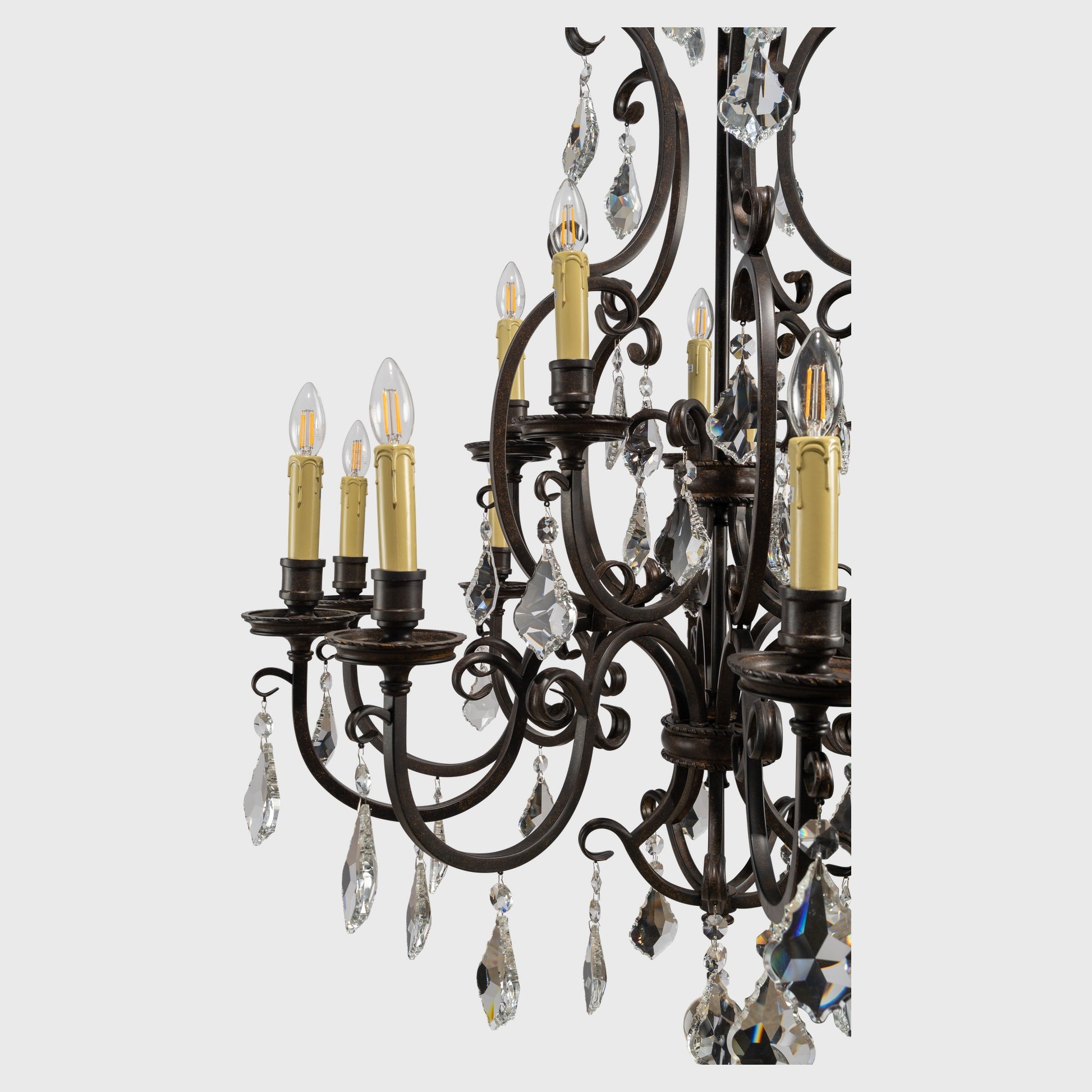 Louis 15th 15 Light Crystal Glass Chandelier, Bronze