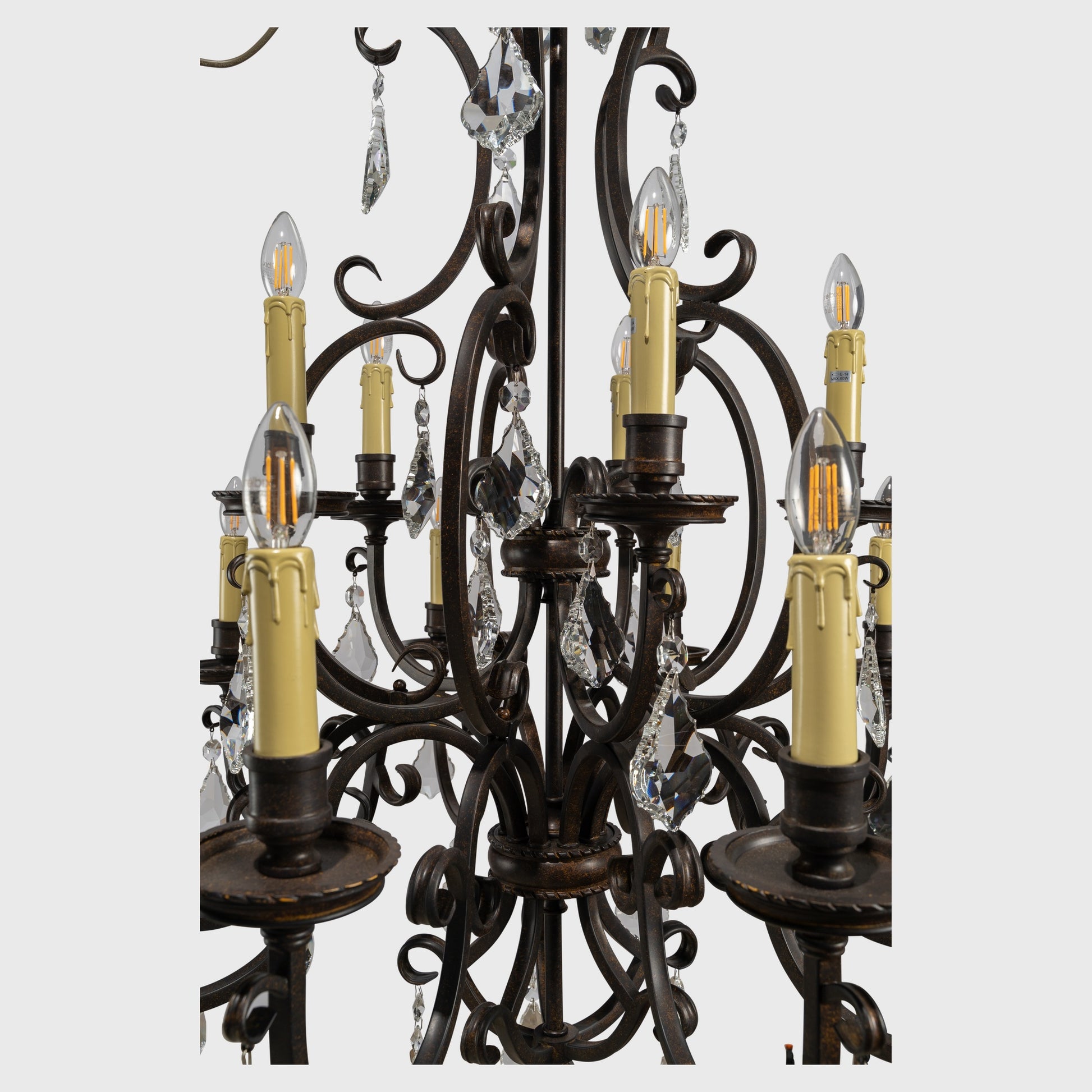 Louis 15th 15 Light Crystal Glass Chandelier, Bronze