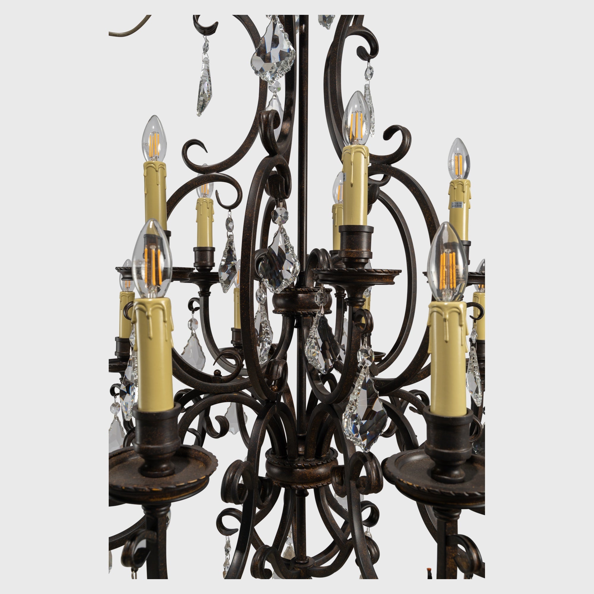 Louis 15th 15 Light Crystal Glass Chandelier, Bronze