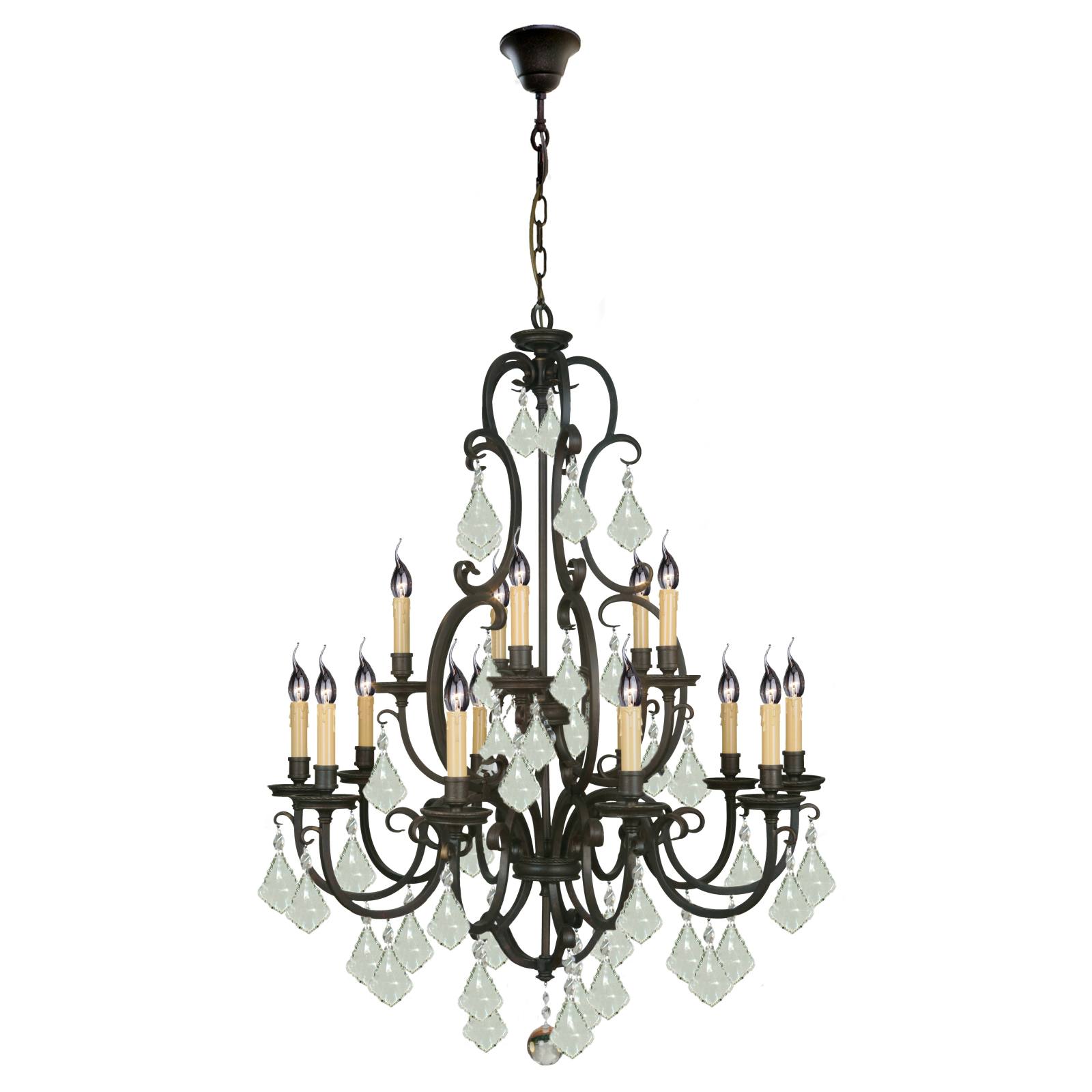 Louis 15th 15 Light Crystal Glass Chandelier, Bronze
