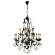 Louis 15th 15 Light Crystal Glass Chandelier, Bronze