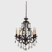 Louis 15th 5 Light Crystal Glass Chandelier, Bronze