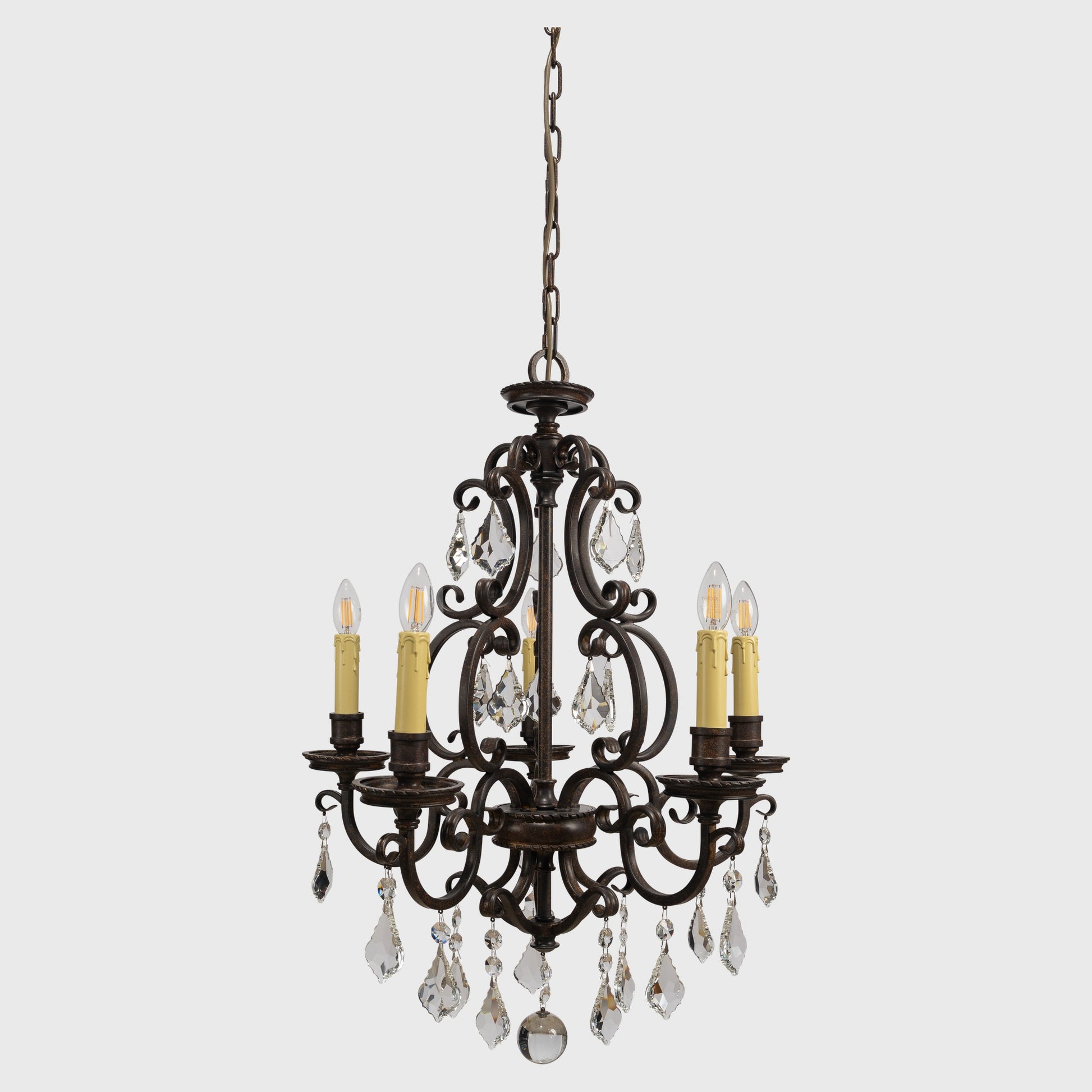 Louis 15th 5 Light Crystal Glass Chandelier, Bronze