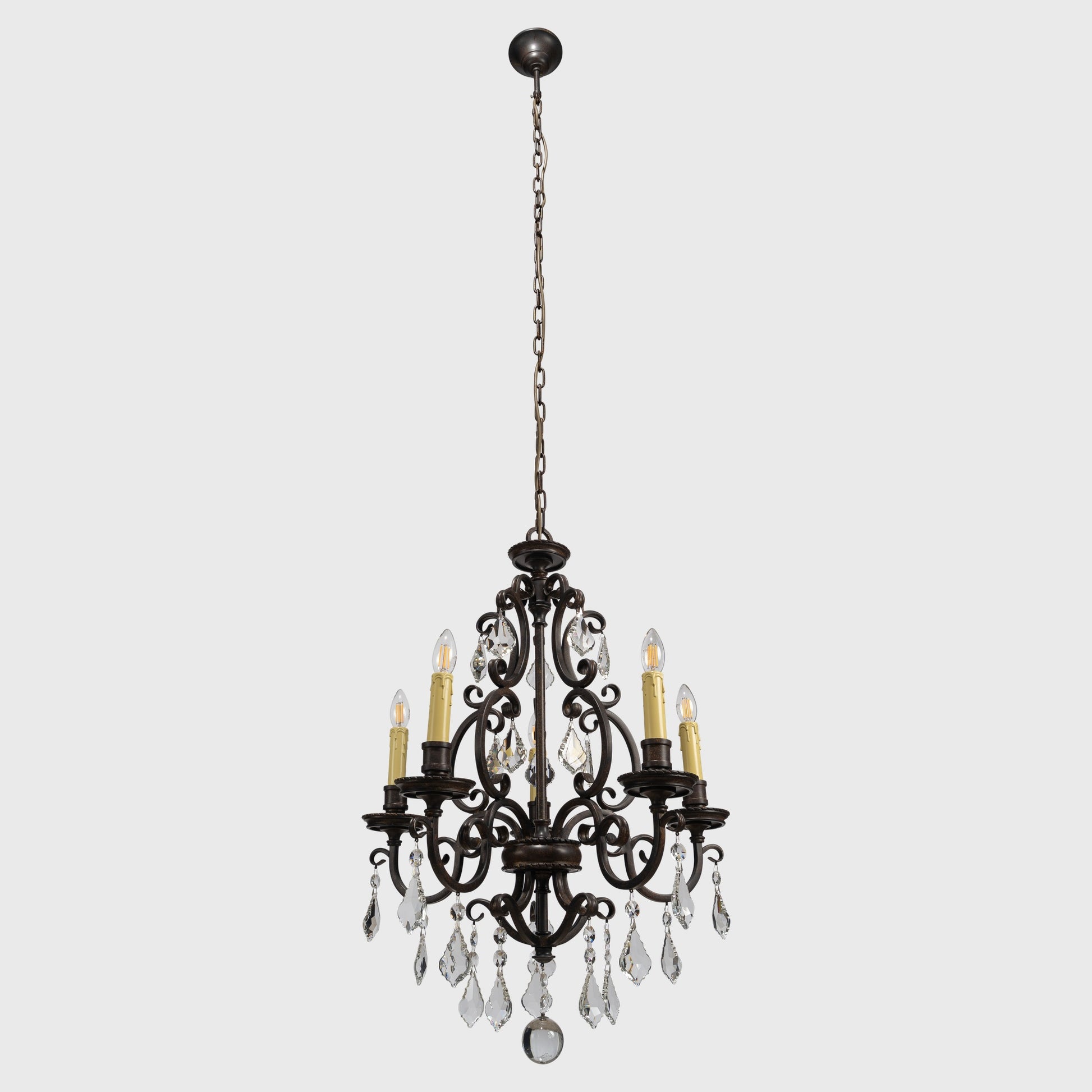 Louis 15th 5 Light Crystal Glass Chandelier, Bronze
