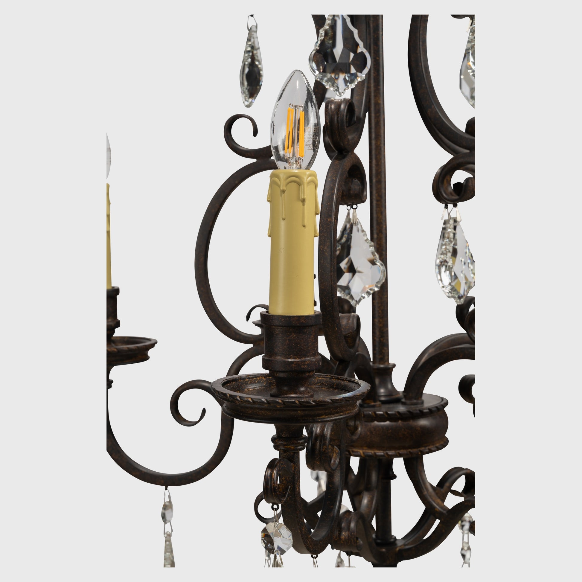 Louis 15th 5 Light Crystal Glass Chandelier, Bronze
