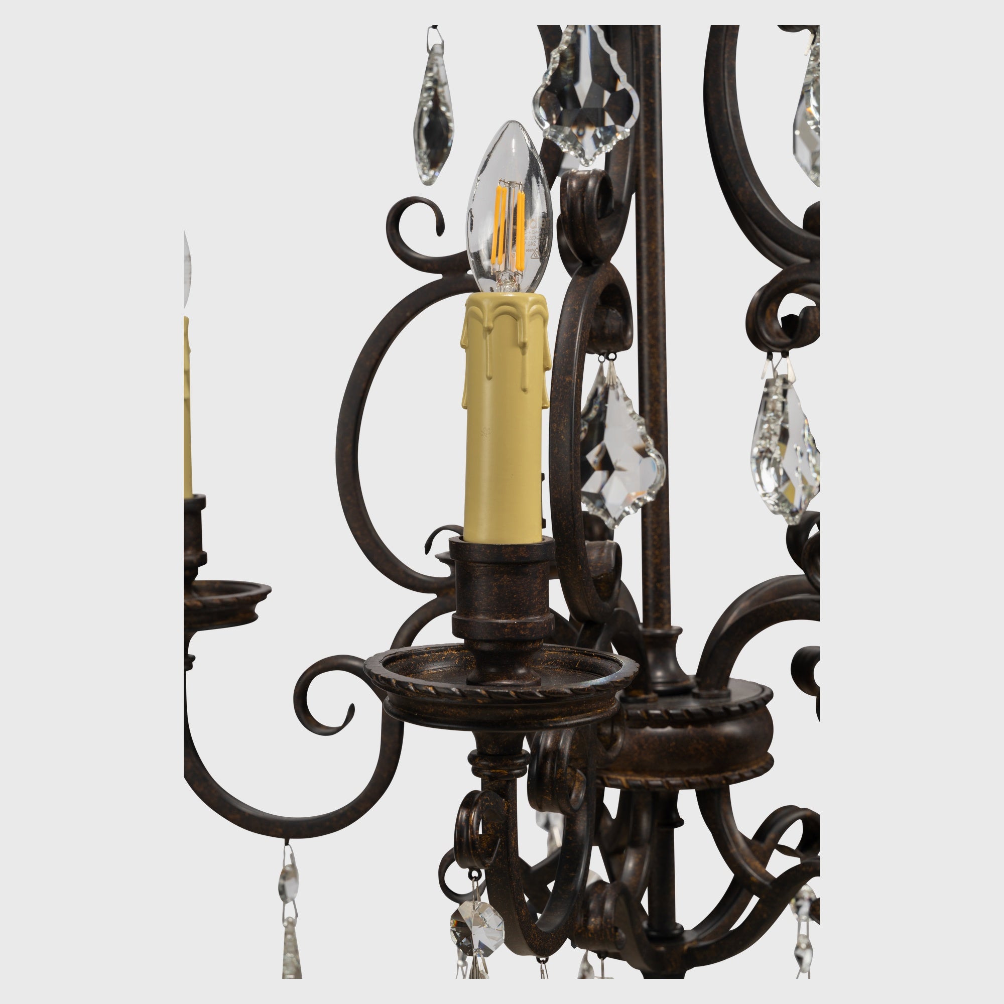 Louis 15th 5 Light Crystal Glass Chandelier, Bronze
