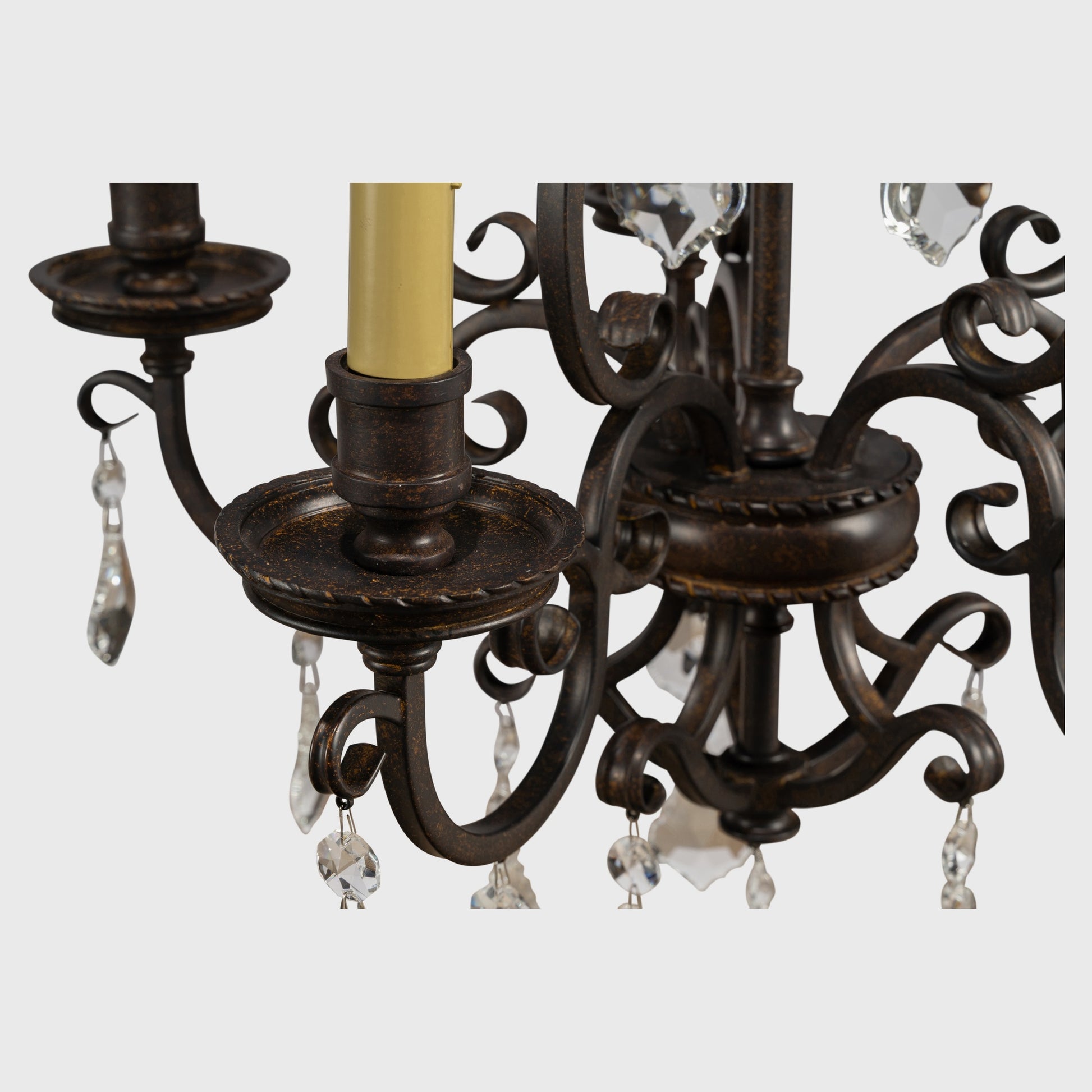 Louis 15th 5 Light Crystal Glass Chandelier, Bronze