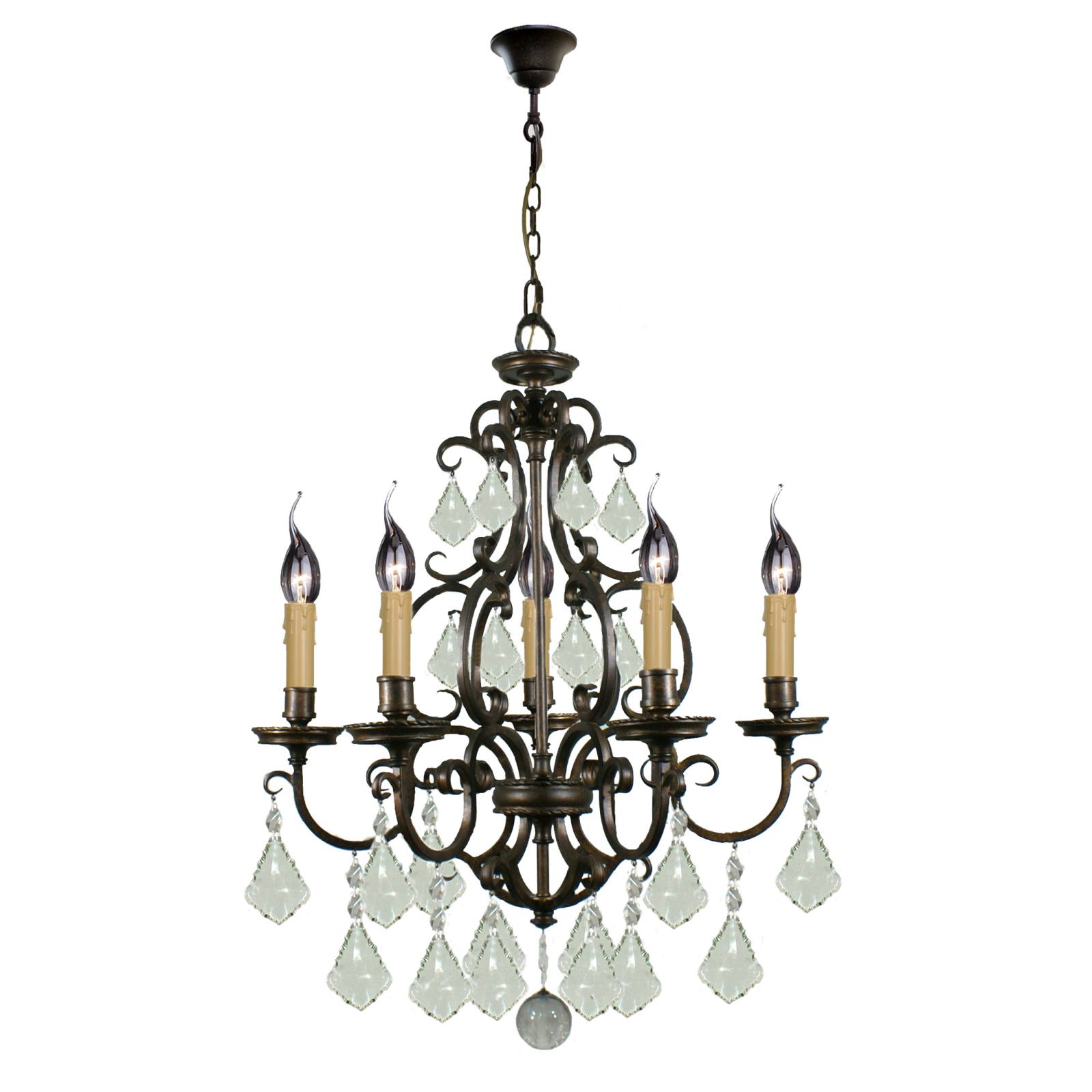 Louis 15th 5 Light Crystal Glass Chandelier, Bronze