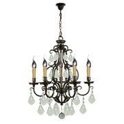 Louis 15th 5 Light Crystal Glass Chandelier, Bronze