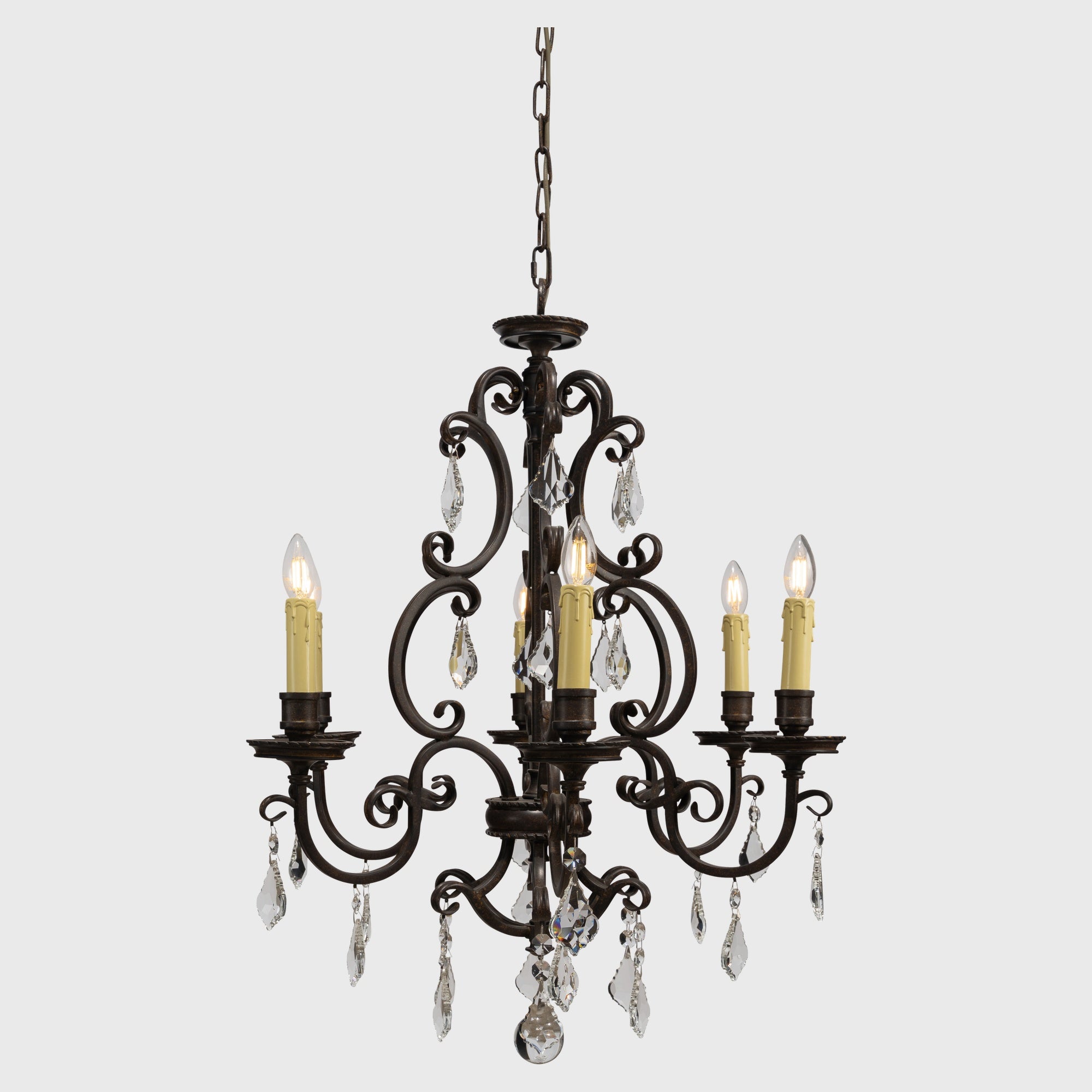 Louis 15th 6 Light Crystal Glass Chandelier, Bronze