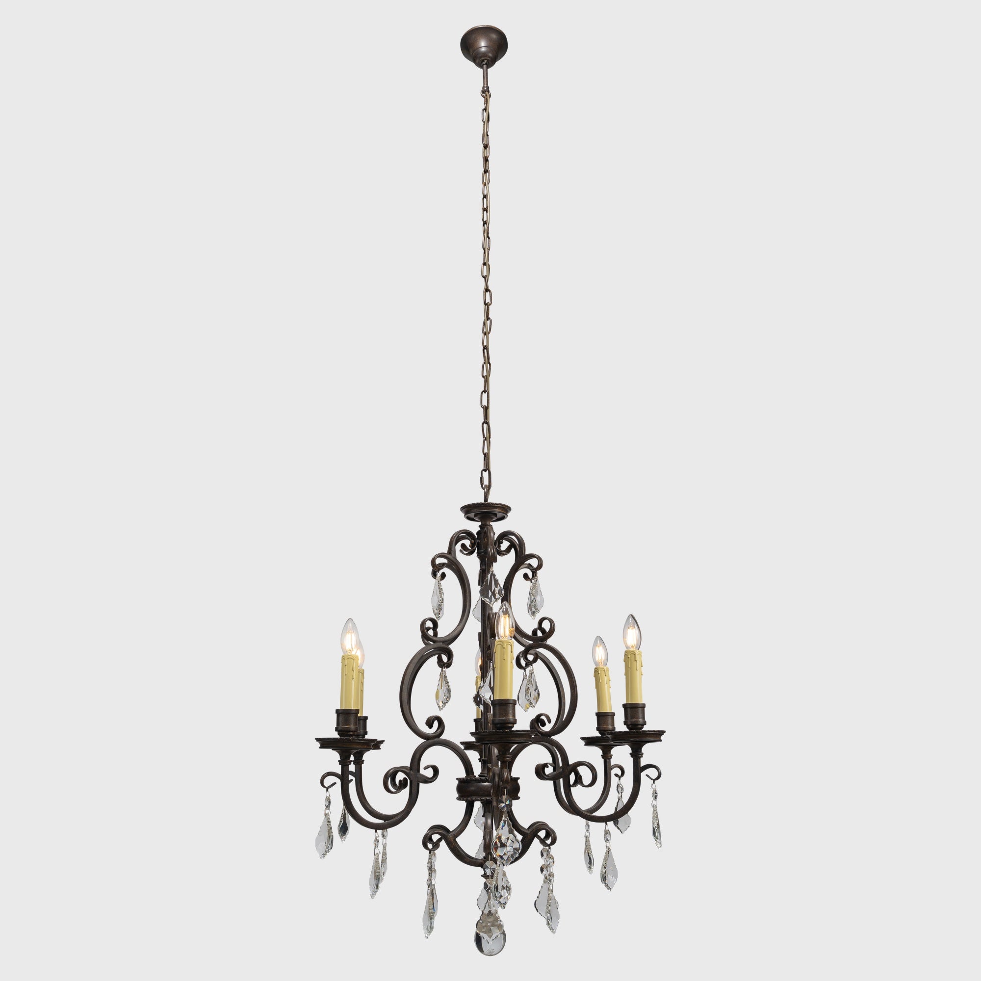 Louis 15th 6 Light Crystal Glass Chandelier, Bronze
