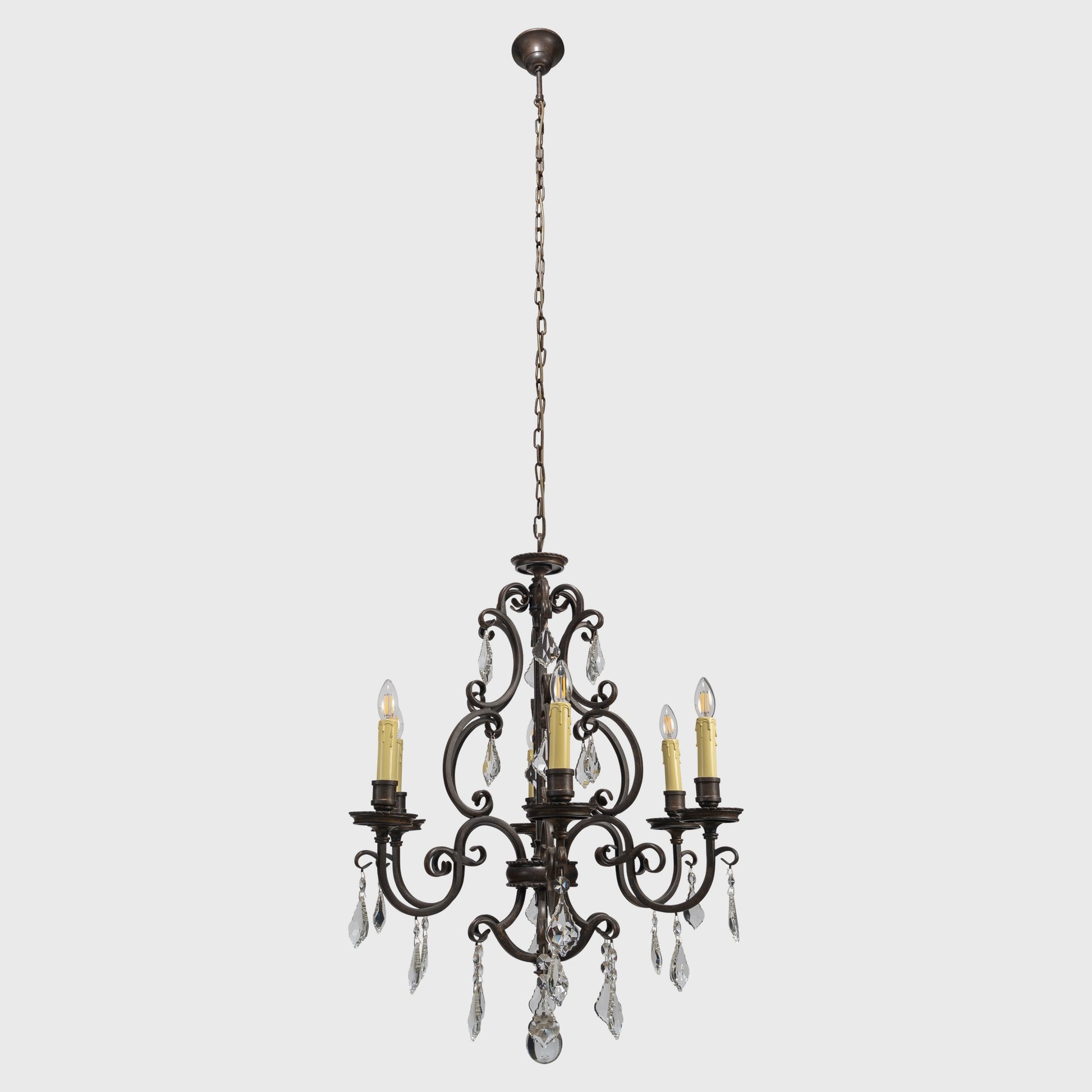 Louis 15th 6 Light Crystal Glass Chandelier, Bronze