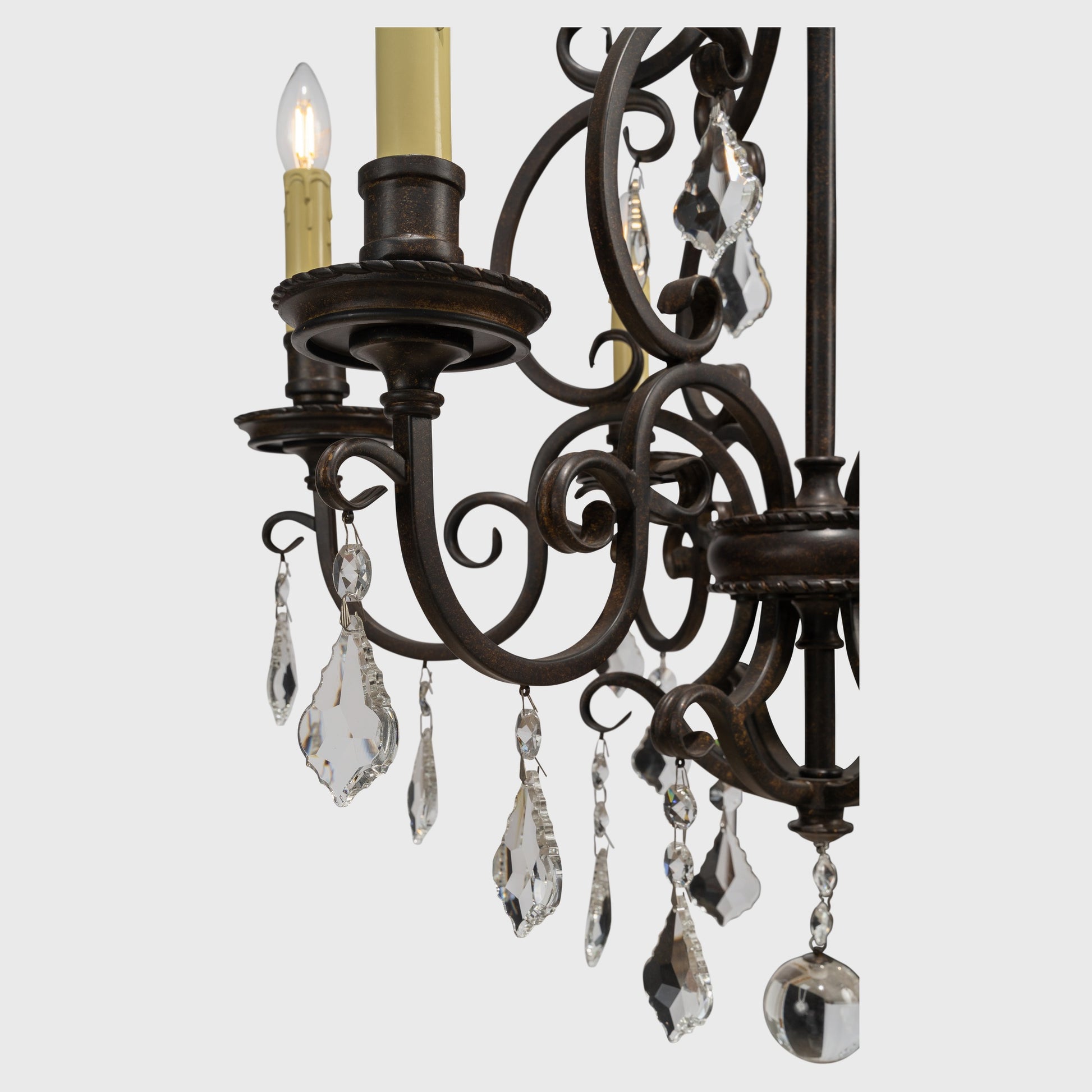 Louis 15th 6 Light Crystal Glass Chandelier, Bronze