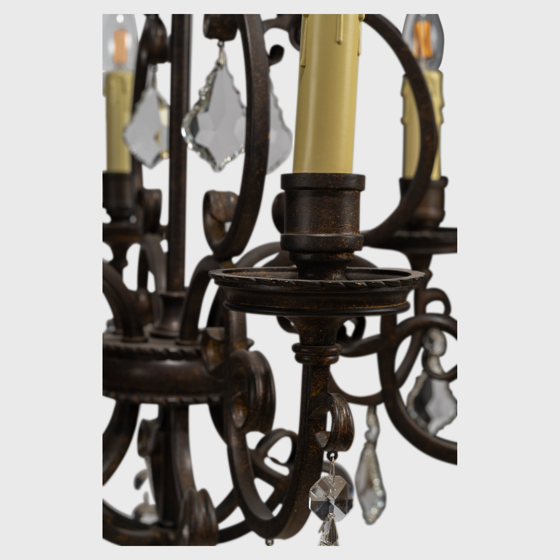 Louis 15th 6 Light Crystal Glass Chandelier, Bronze