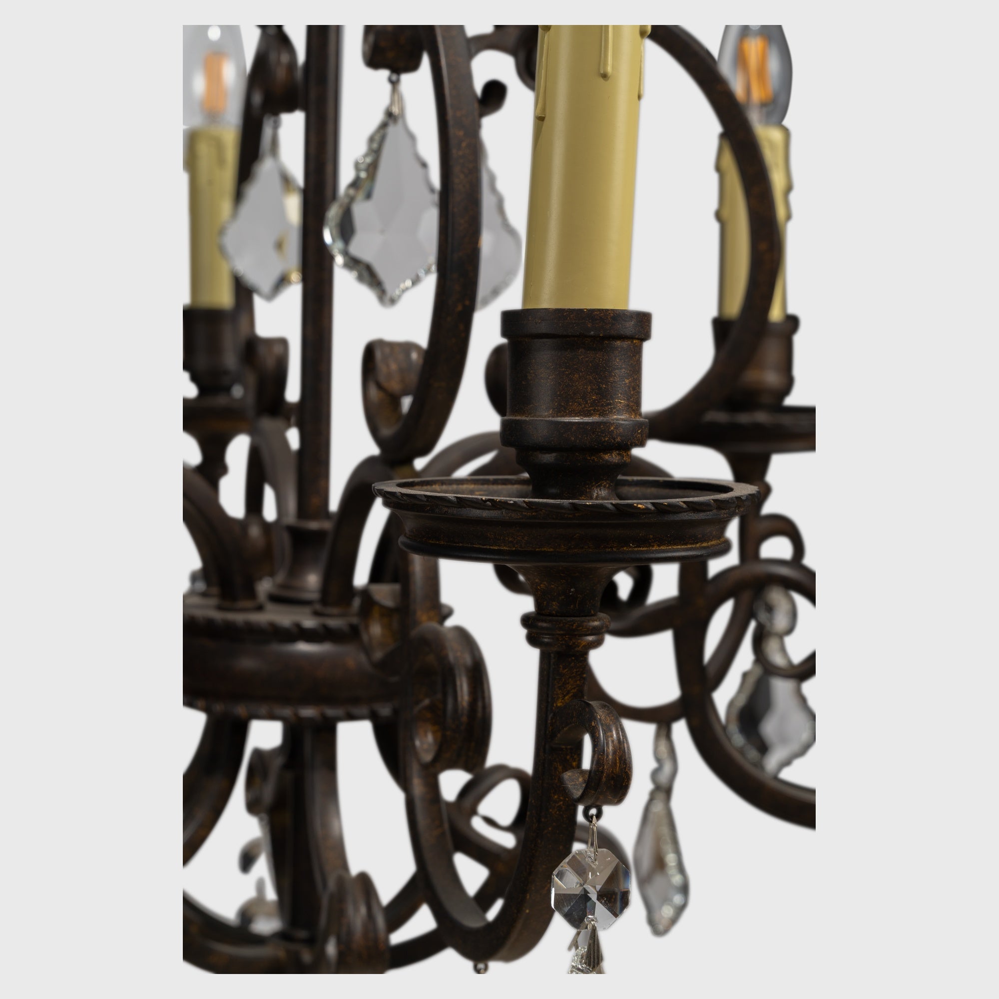 Louis 15th 6 Light Crystal Glass Chandelier, Bronze
