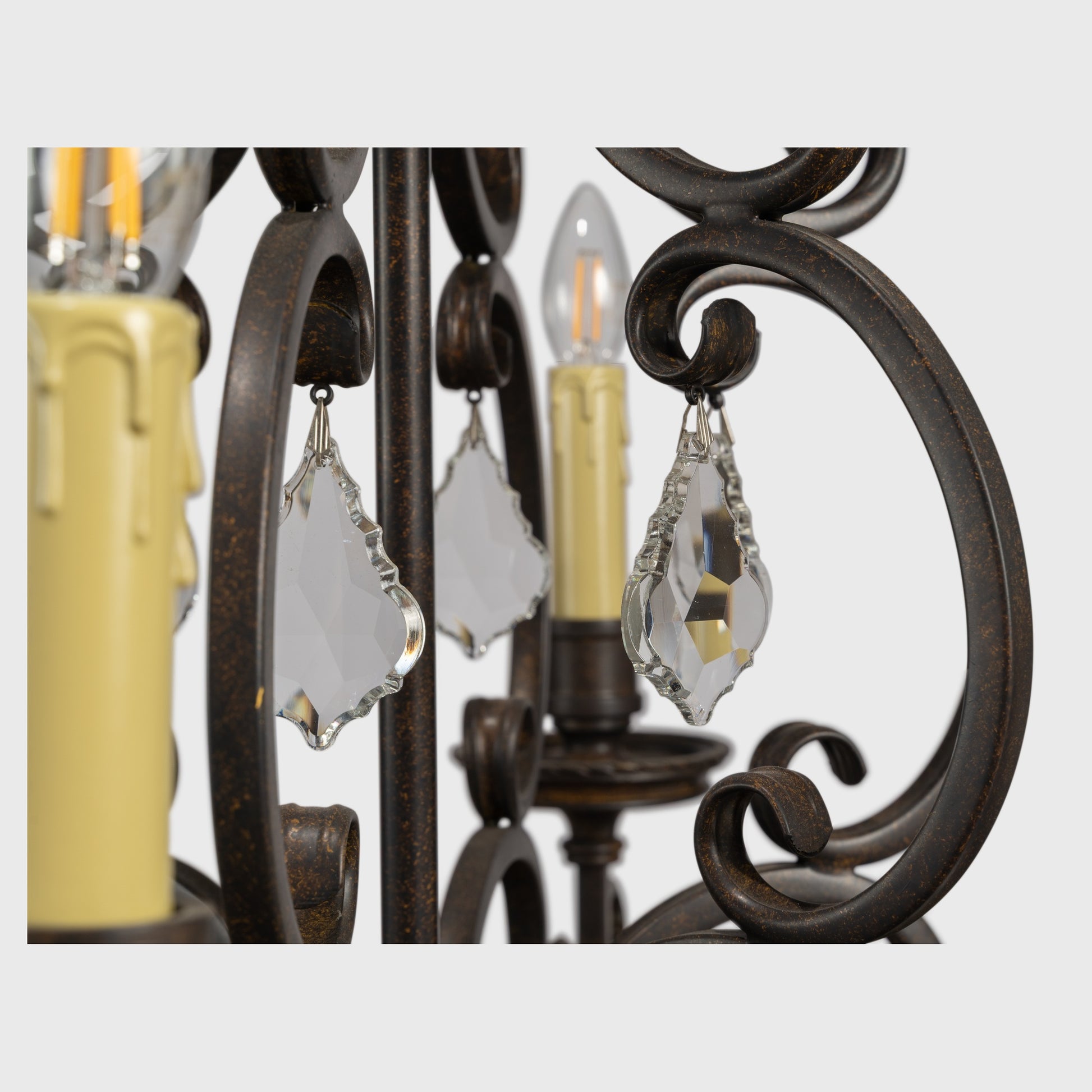 Louis 15th 6 Light Crystal Glass Chandelier, Bronze