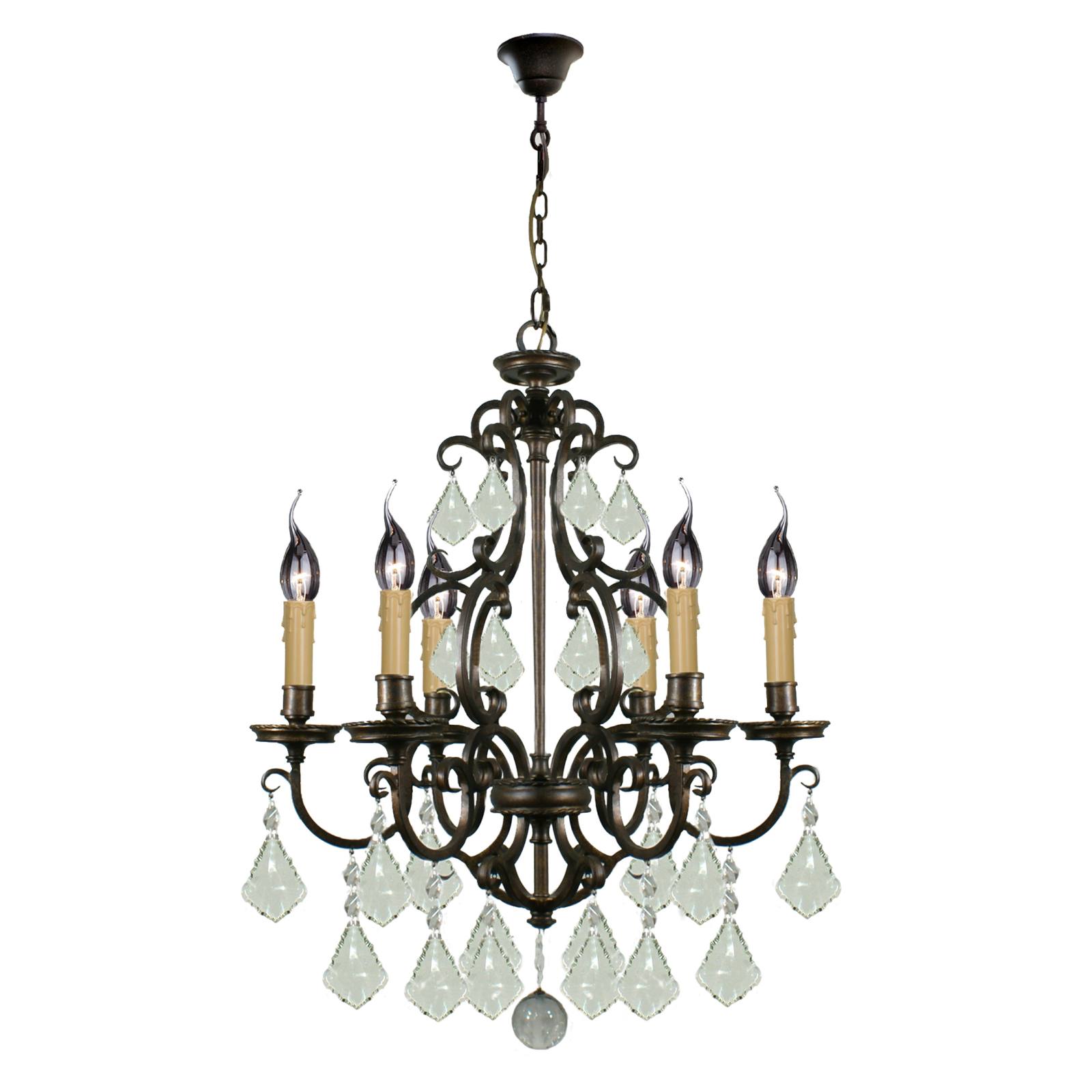 Louis 15th 6 Light Crystal Glass Chandelier, Bronze