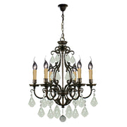 Louis 15th 6 Light Crystal Glass Chandelier, Bronze
