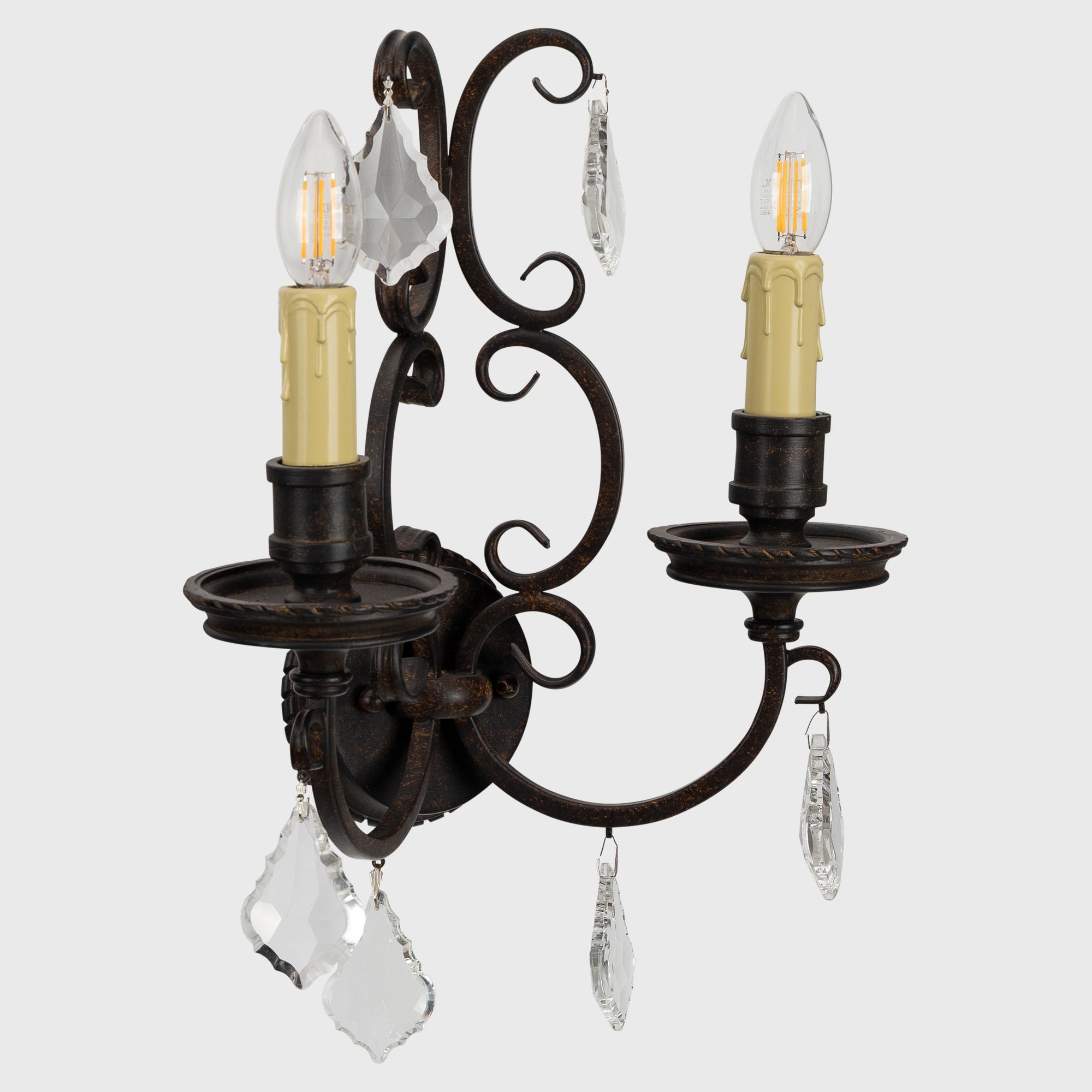 Louis 15th 2 Light Crystal Glass Wall Bracket, Bronze