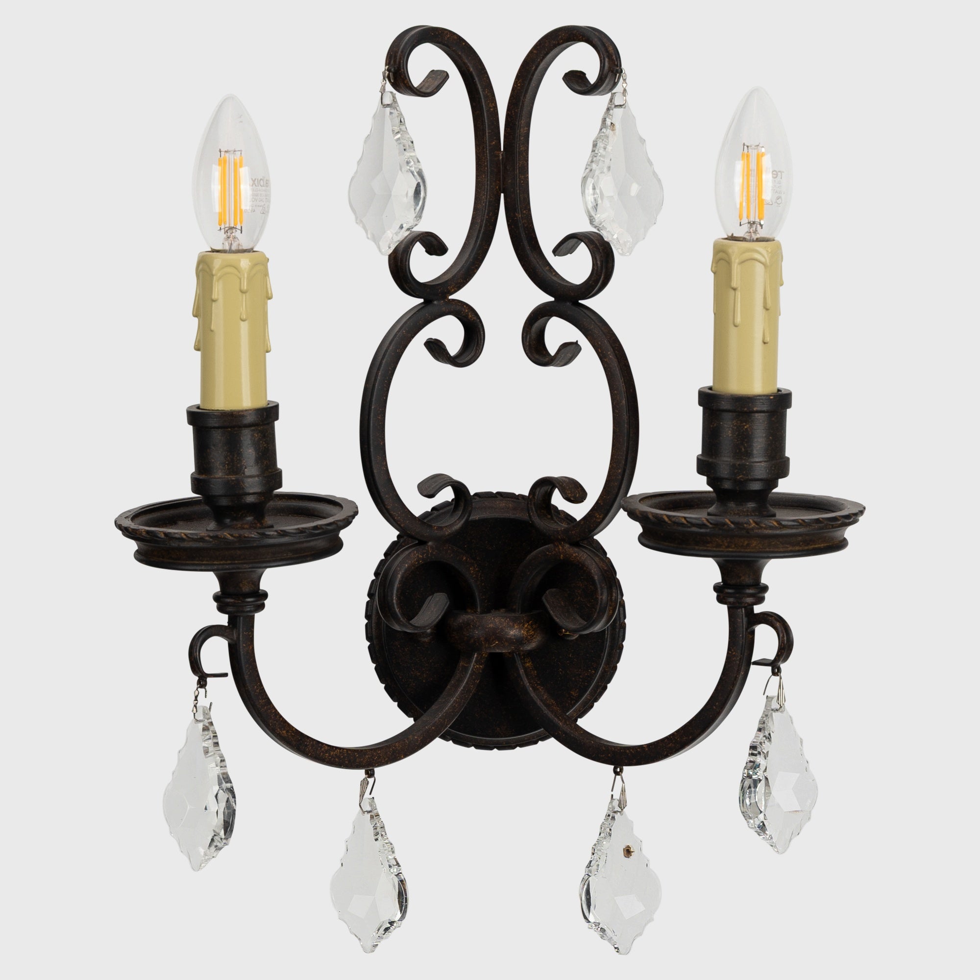 Louis 15th 2 Light Crystal Glass Wall Bracket, Bronze