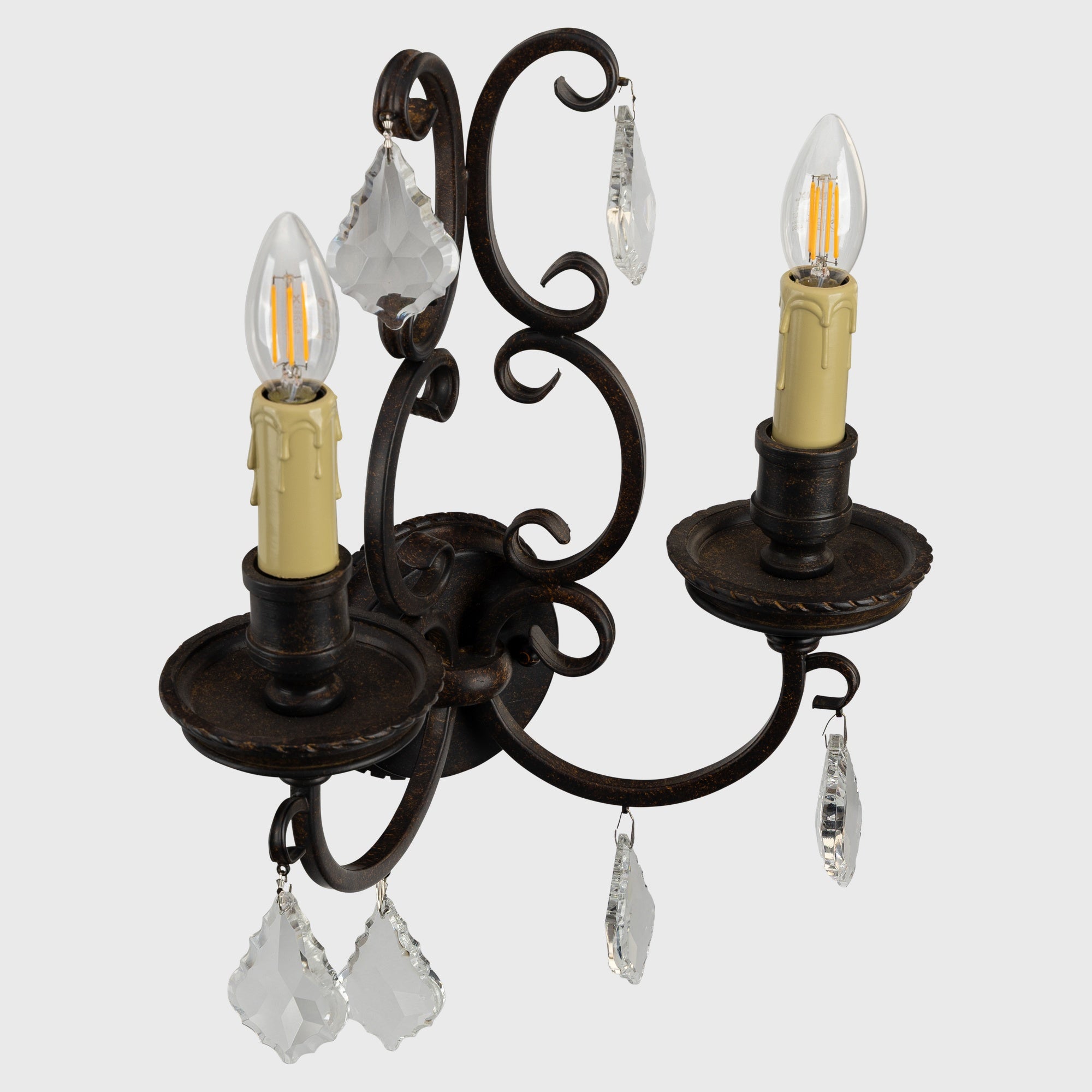 Louis 15th 2 Light Crystal Glass Wall Bracket, Bronze