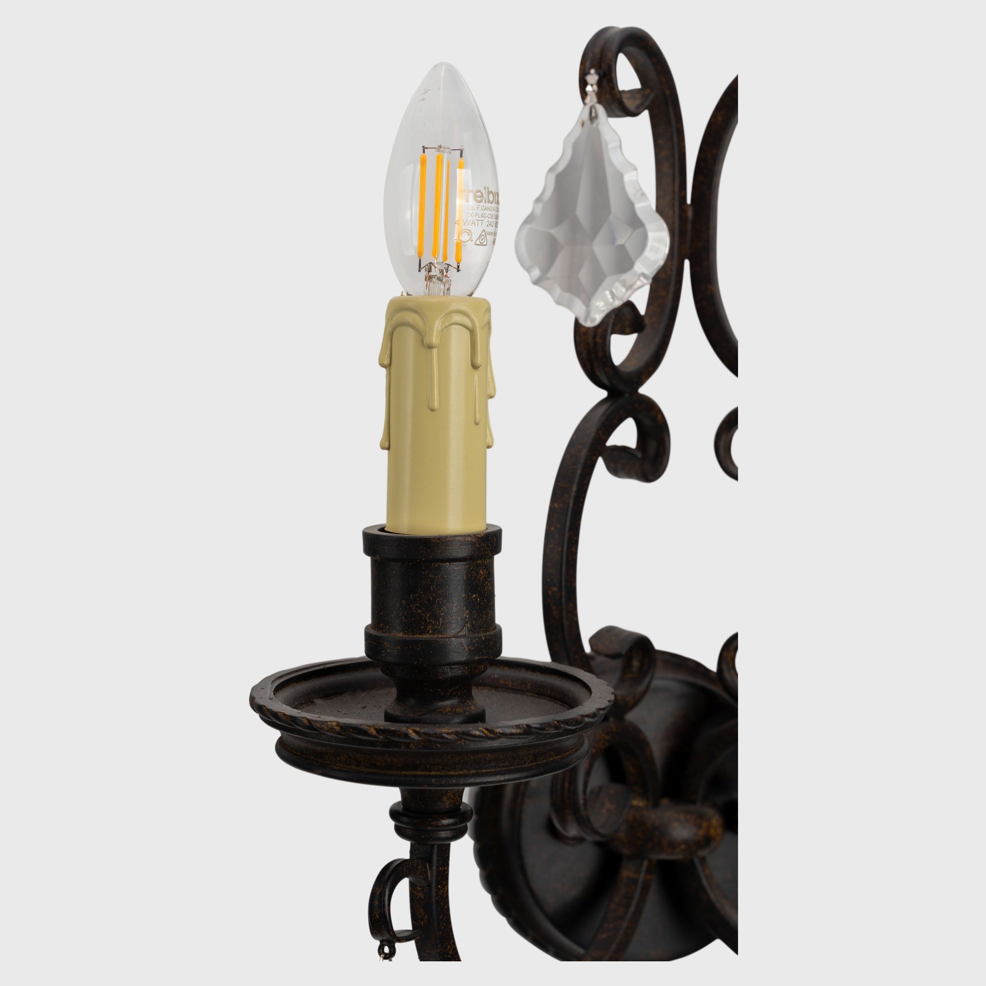 Louis 15th 2 Light Crystal Glass Wall Bracket, Bronze