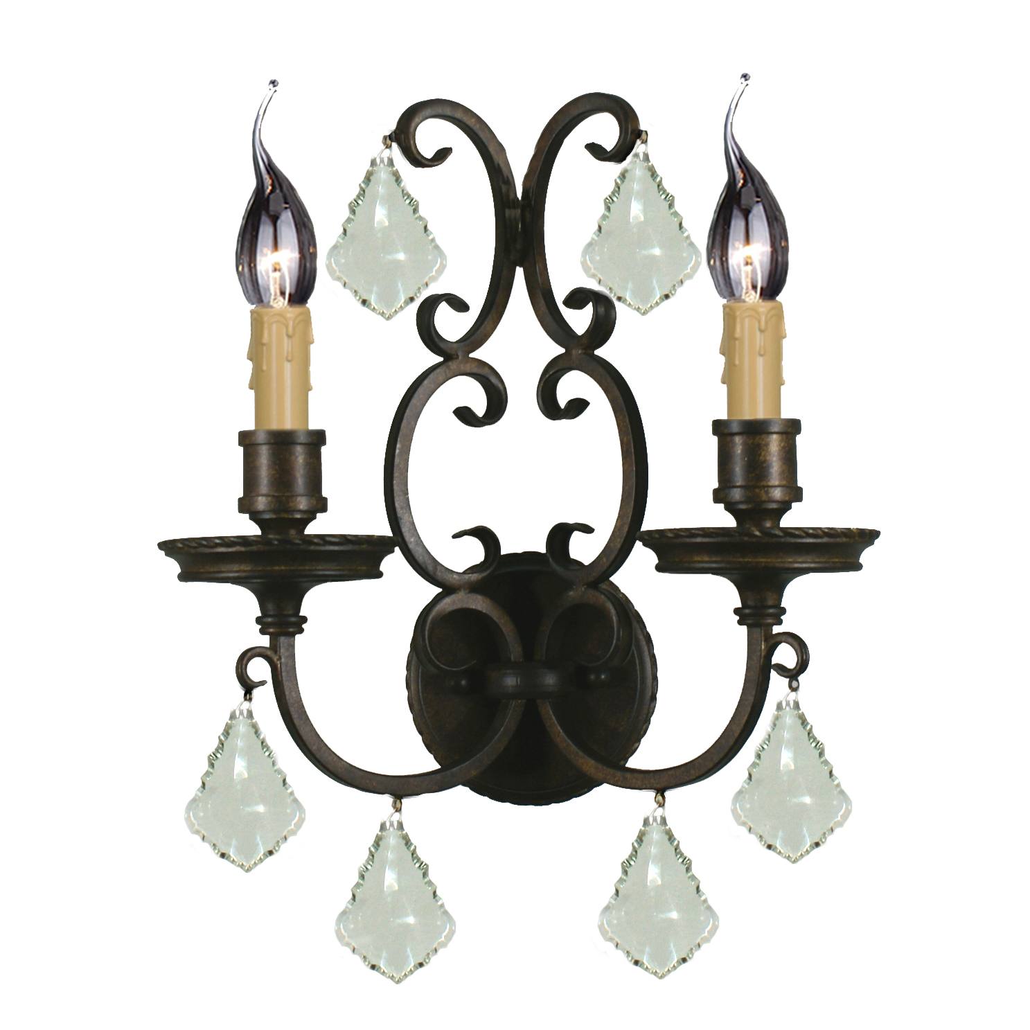 Louis 15th 2 Light Crystal Glass Wall Bracket, Bronze