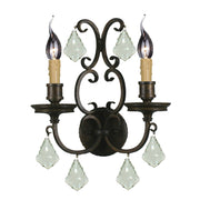Louis 15th 2 Light Crystal Glass Wall Bracket, Bronze