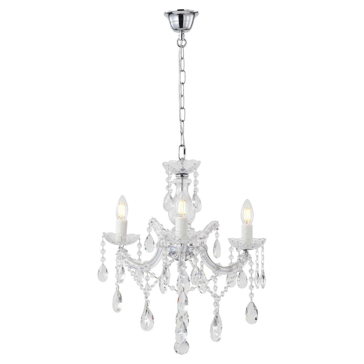 Zurich 3 Light Crystal Glass Chandelier, Chrome
