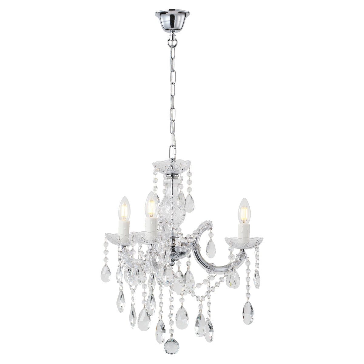 Zurich 3 Light Crystal Glass Chandelier, Chrome