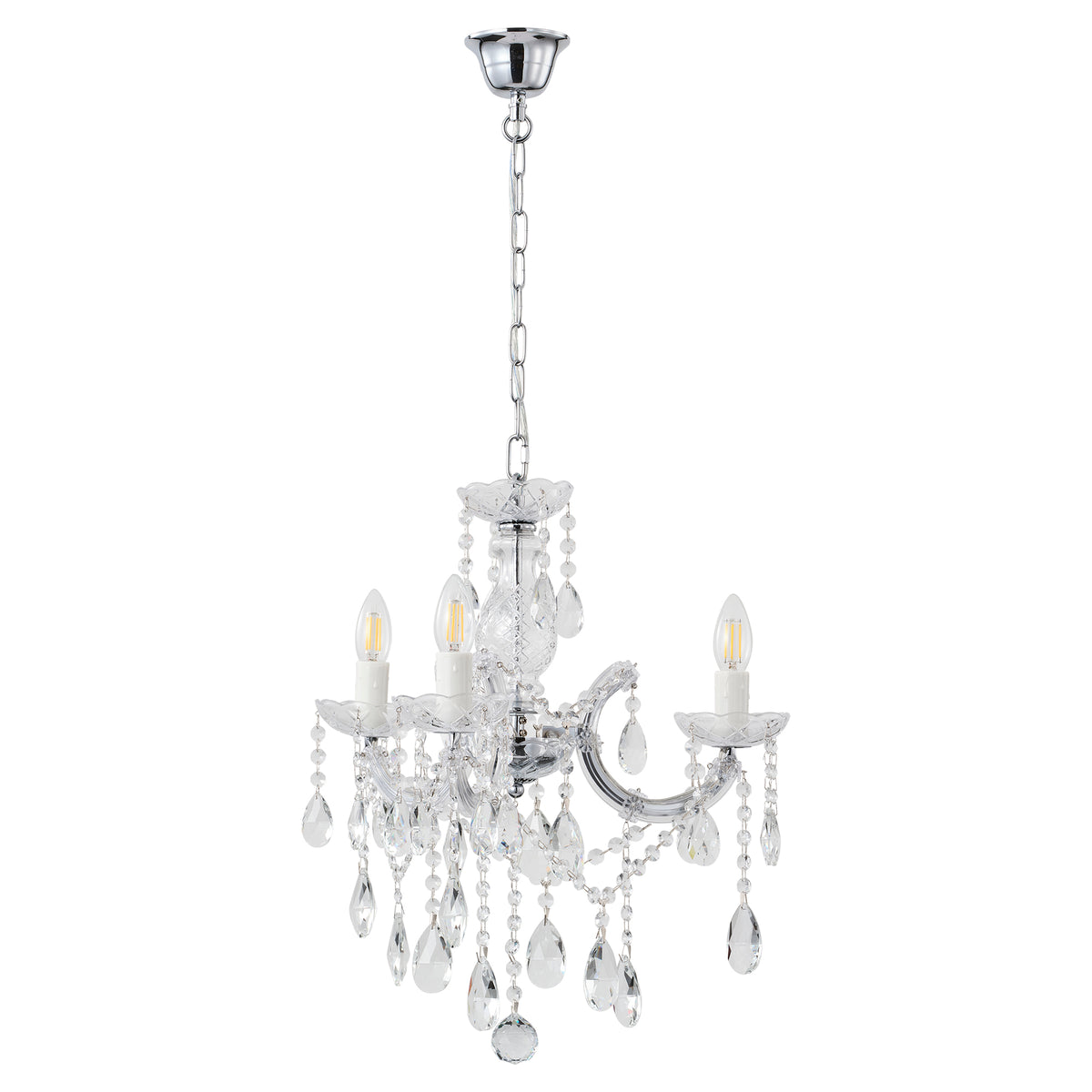 Zurich 3 Light Crystal Glass Chandelier, Chrome