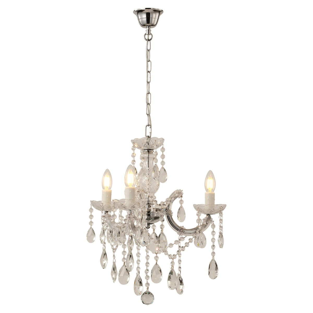 Zurich 3 Light Crystal Glass Chandelier, Chrome
