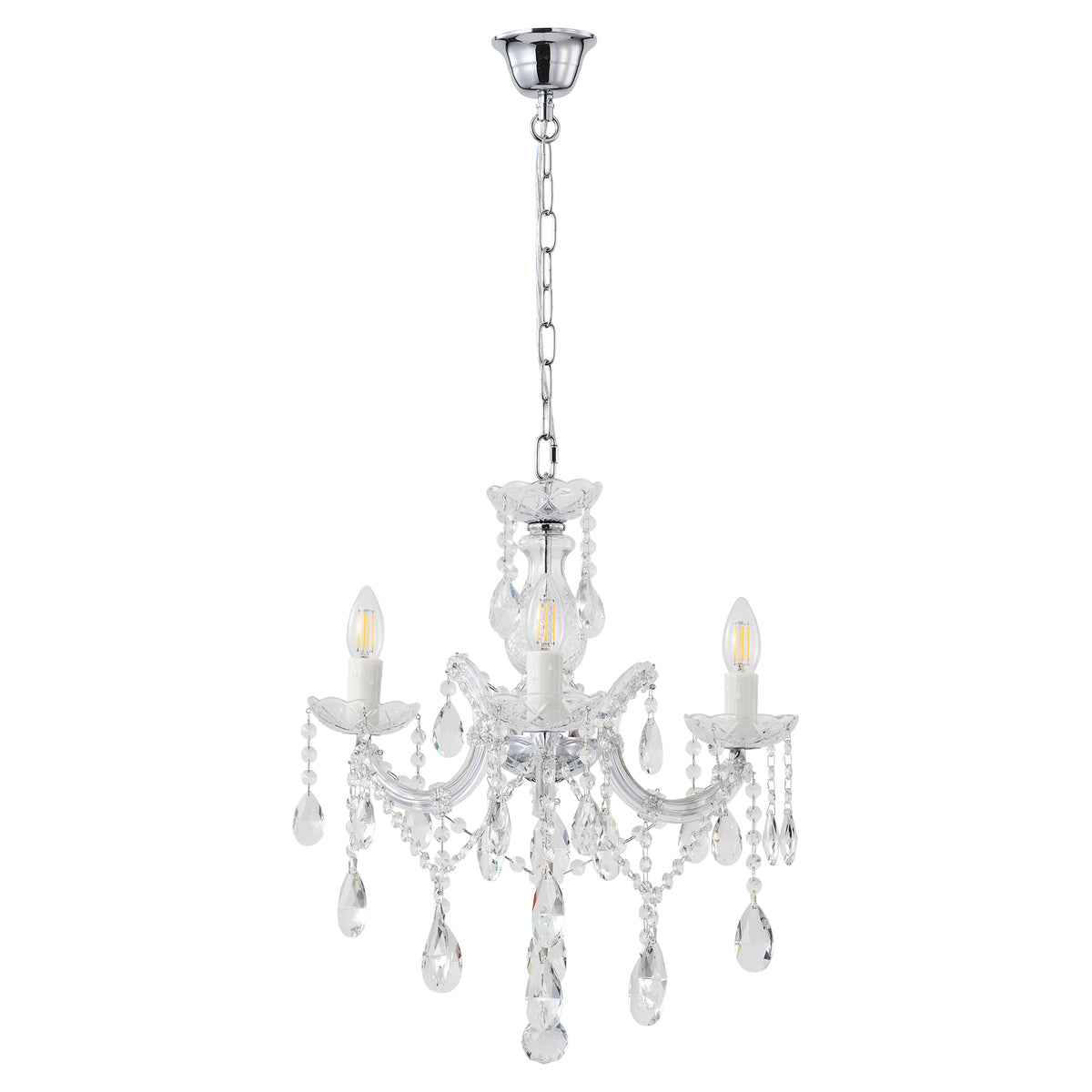 Zurich 3 Light Crystal Glass Chandelier, Chrome