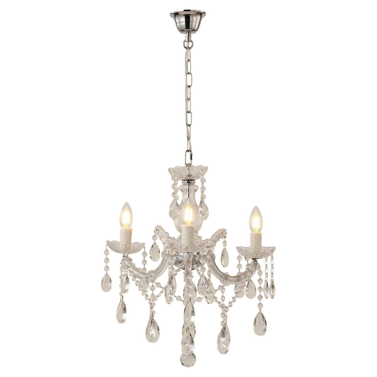 Zurich 3 Light Crystal Glass Chandelier, Chrome