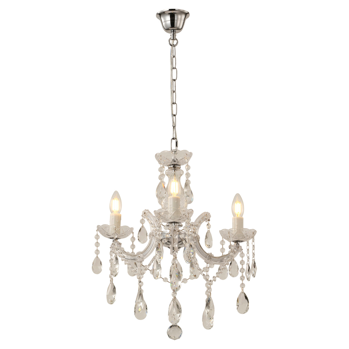 Zurich 3 Light Crystal Glass Chandelier, Chrome