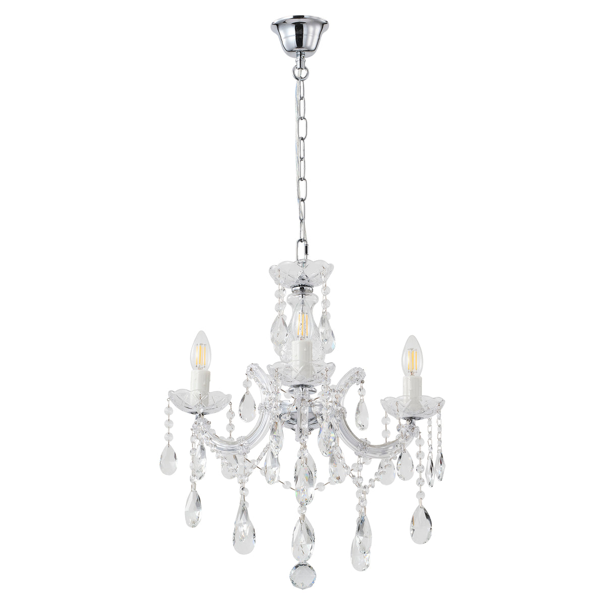 Zurich 3 Light Crystal Glass Chandelier, Chrome