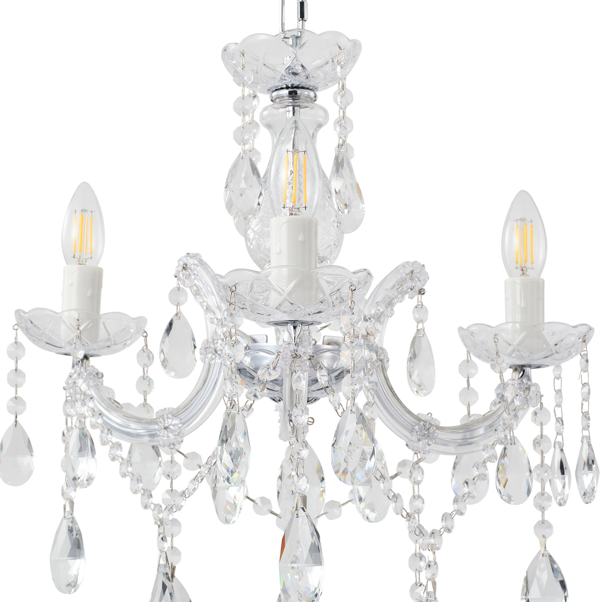 Zurich 3 Light Crystal Glass Chandelier, Chrome