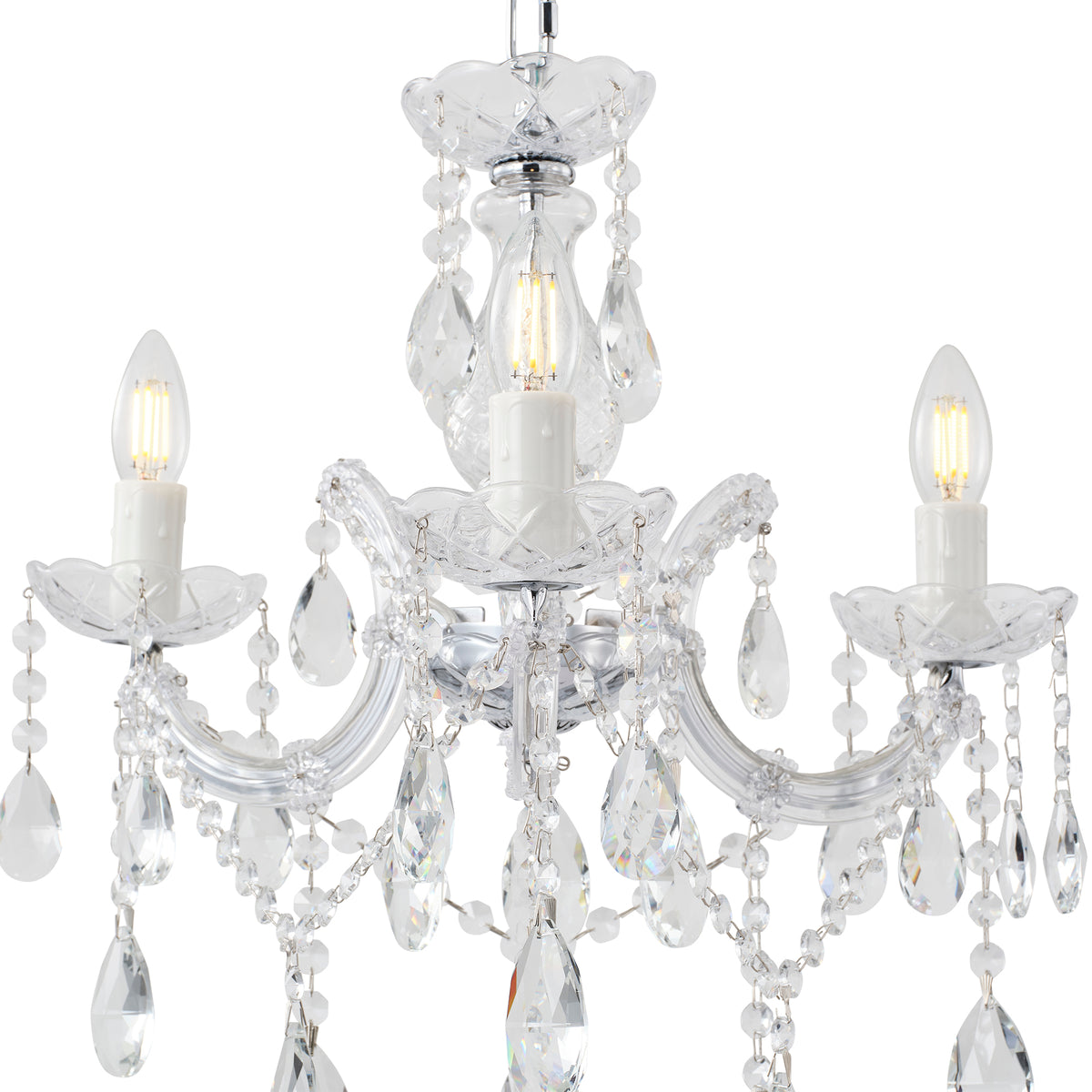 Zurich 3 Light Crystal Glass Chandelier, Chrome