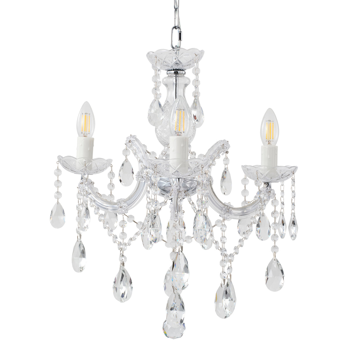 Zurich 3 Light Crystal Glass Chandelier, Chrome