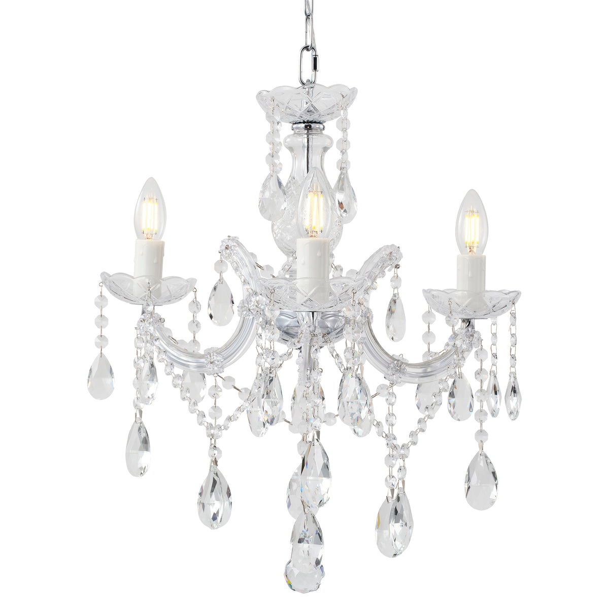 Zurich 3 Light Crystal Glass Chandelier, Chrome
