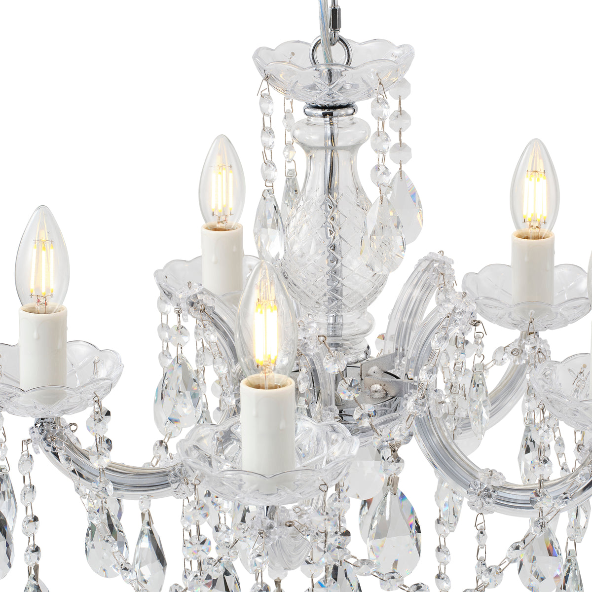 Zurich 5 Light Crystal Glass Chandelier, Clear Chrome
