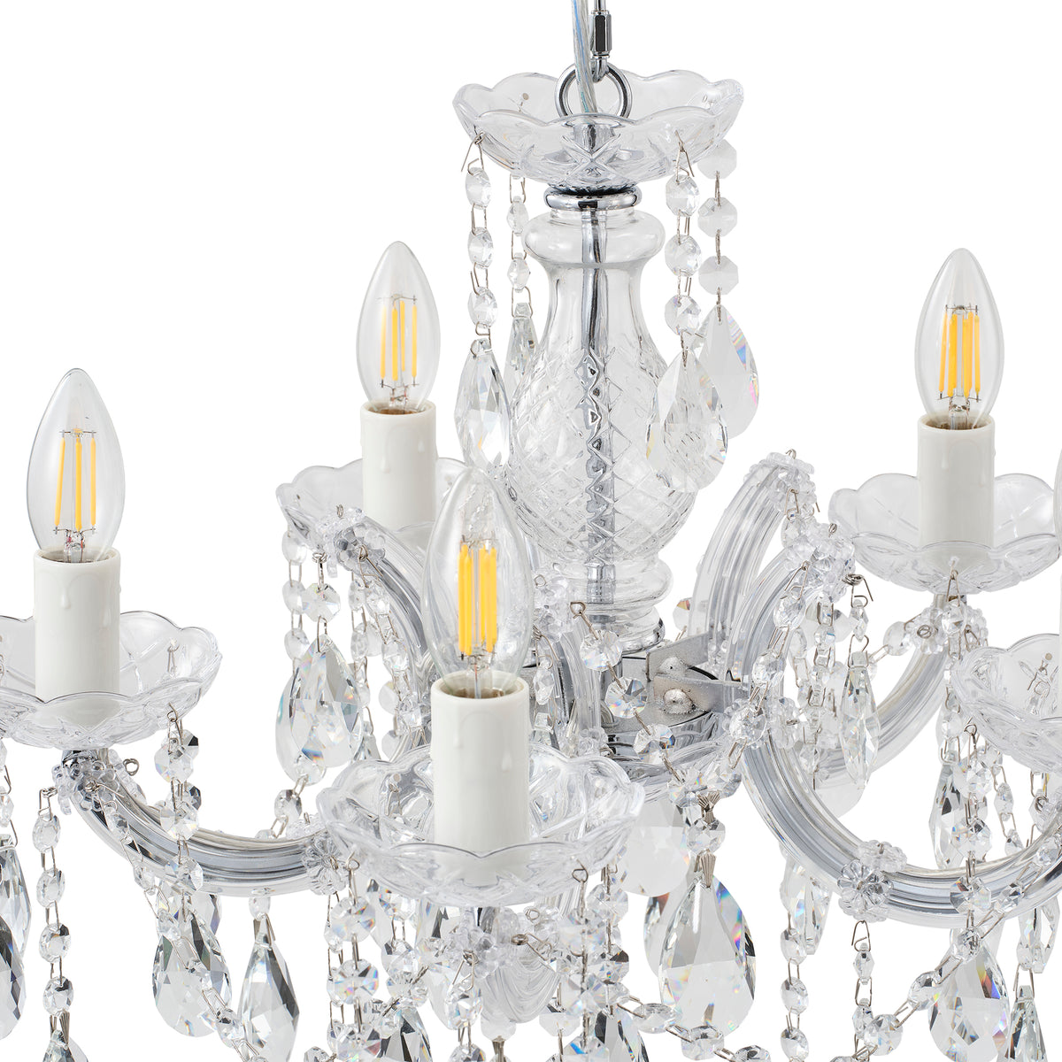 Zurich 5 Light Crystal Glass Chandelier, Clear Chrome