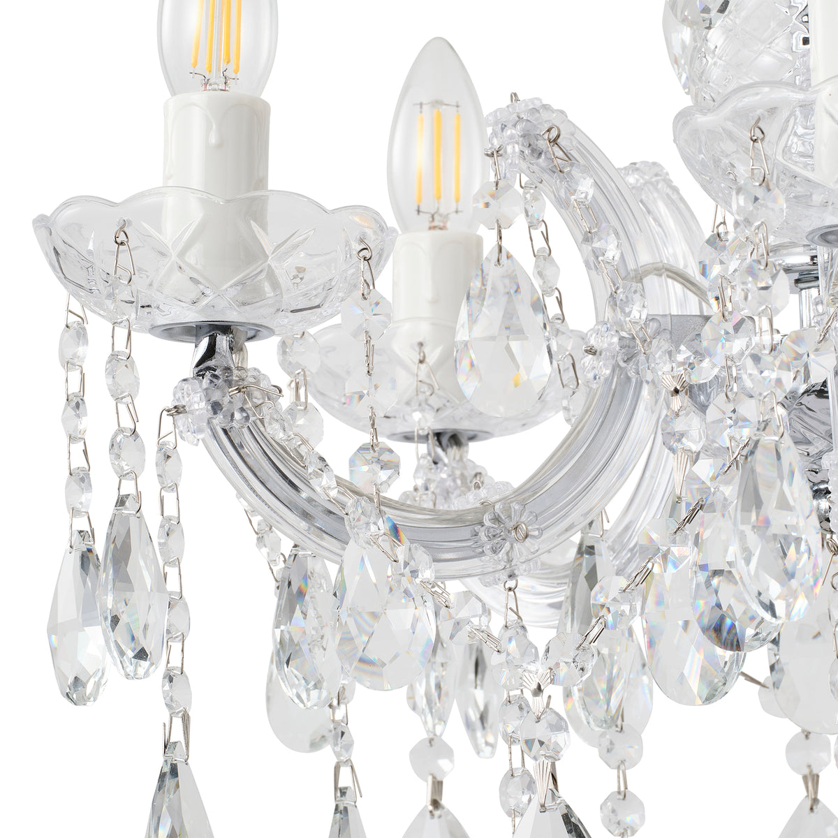 Zurich 5 Light Crystal Glass Chandelier, Clear Chrome